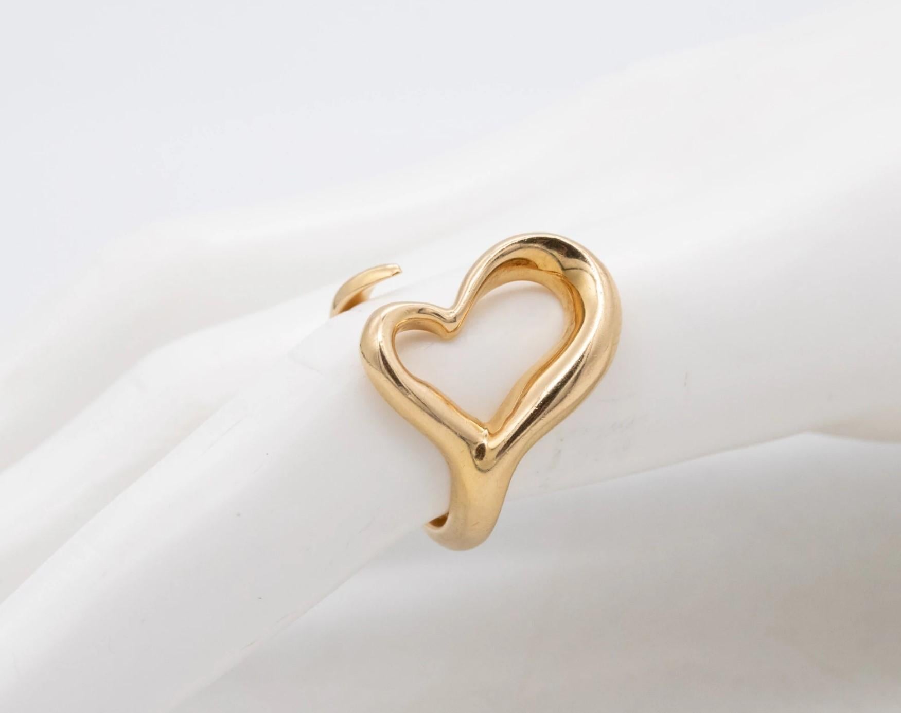 Tiffany & Co. 1980 Elsa Peretti Open Heart Ring Solid 18Kt Gold Size 6-6.5 1