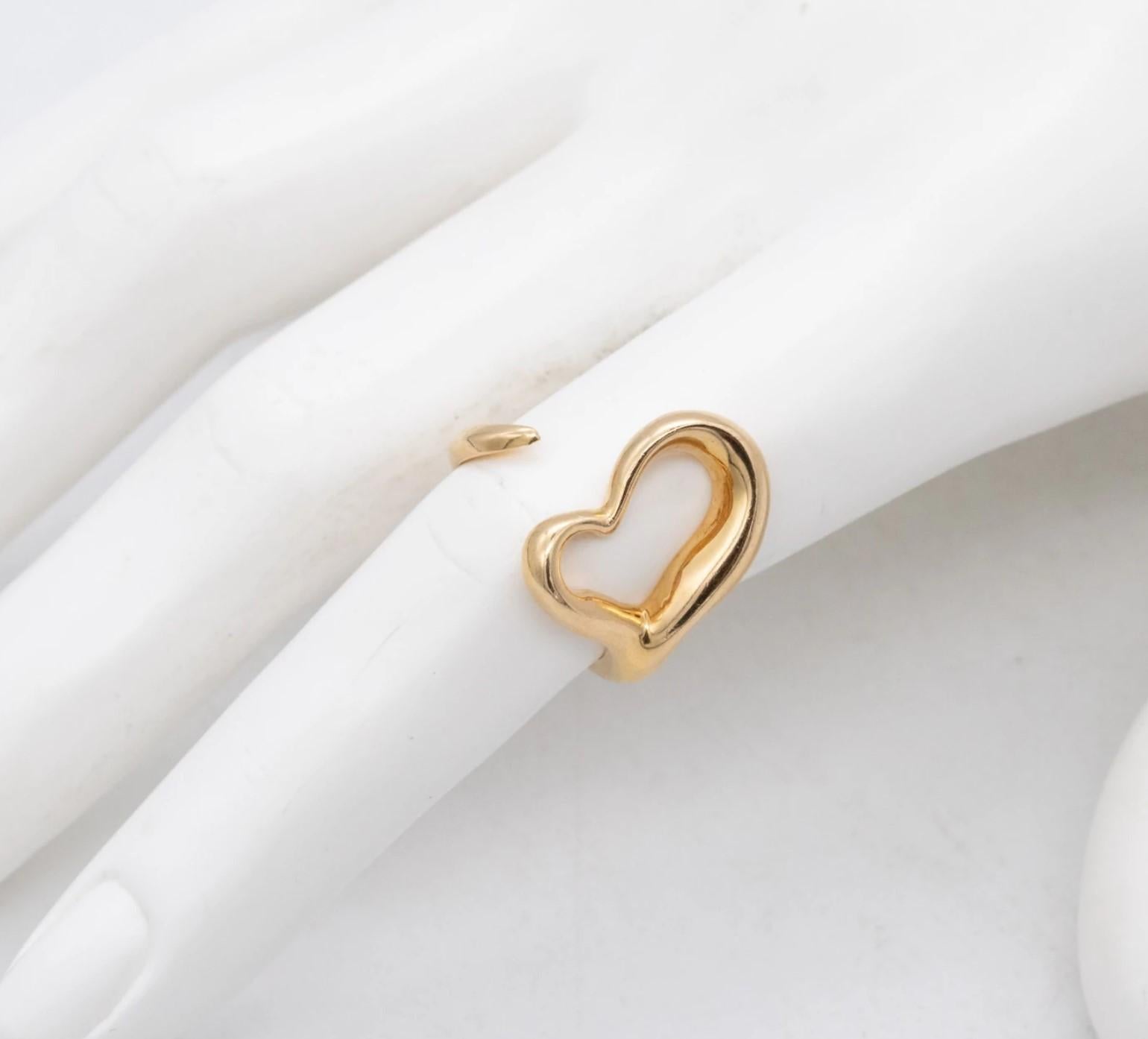Tiffany & Co. 1980 Elsa Peretti Open Heart Ring Solid 18Kt Gold Size 6-6.5 2