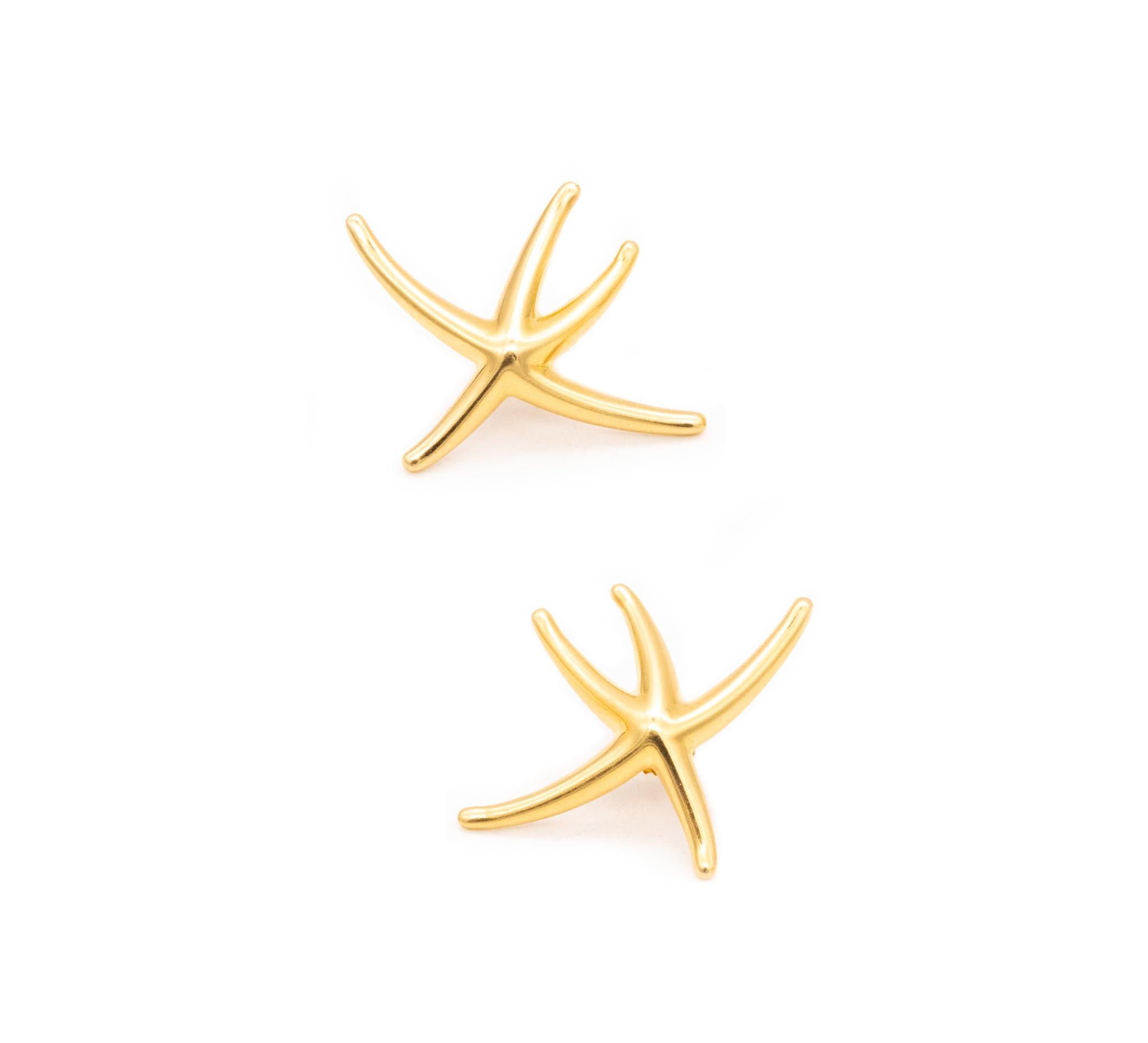 Modernist Tiffany Co. 1980 New York by Elsa Peretti Starfish Earrings in 18kt Yellow Gold