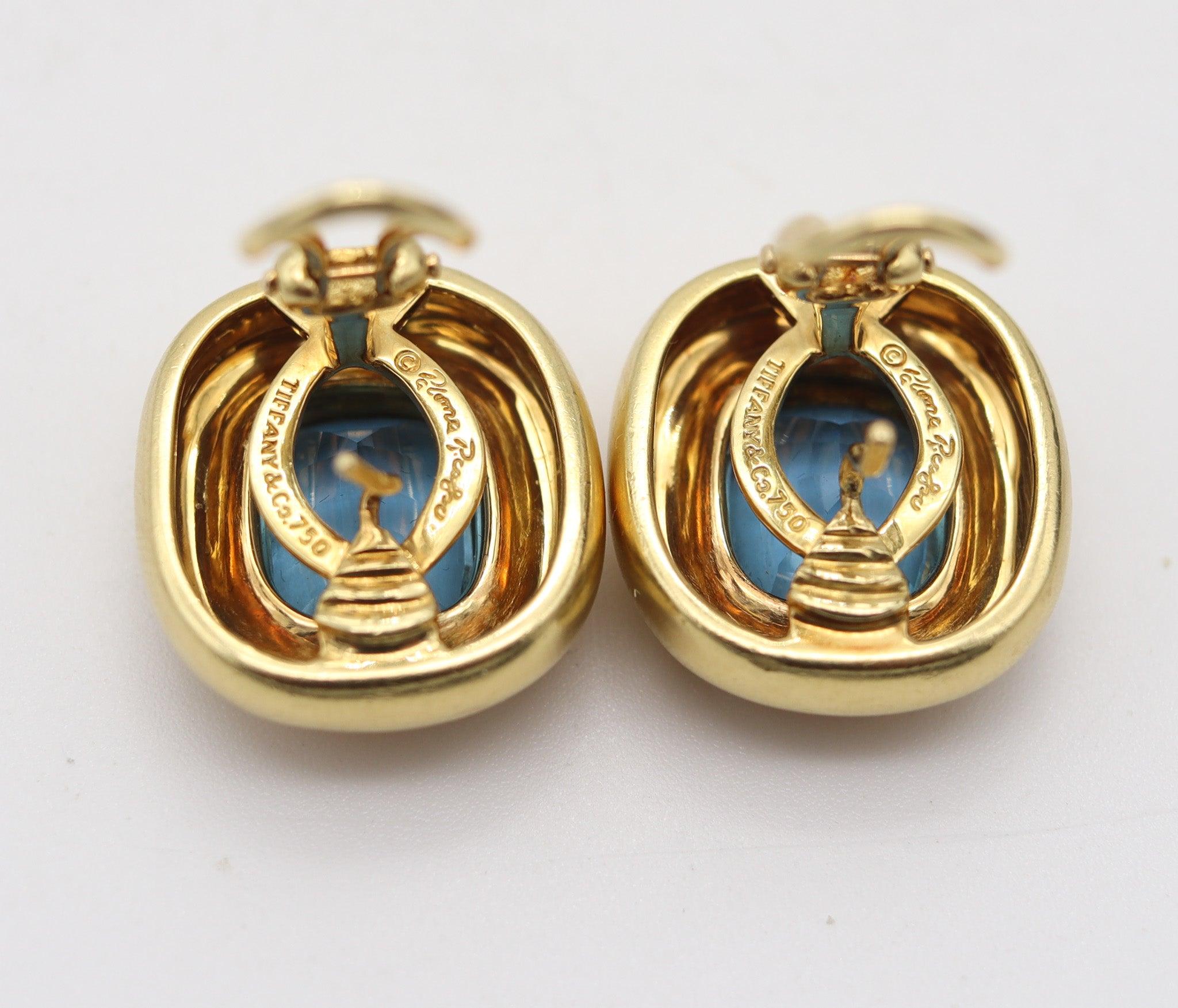 Taglio cuscino TIFFANY & CO. 1980 Paloma Picasso - Orecchini a clip in oro 18Kt con acquamarine in vendita