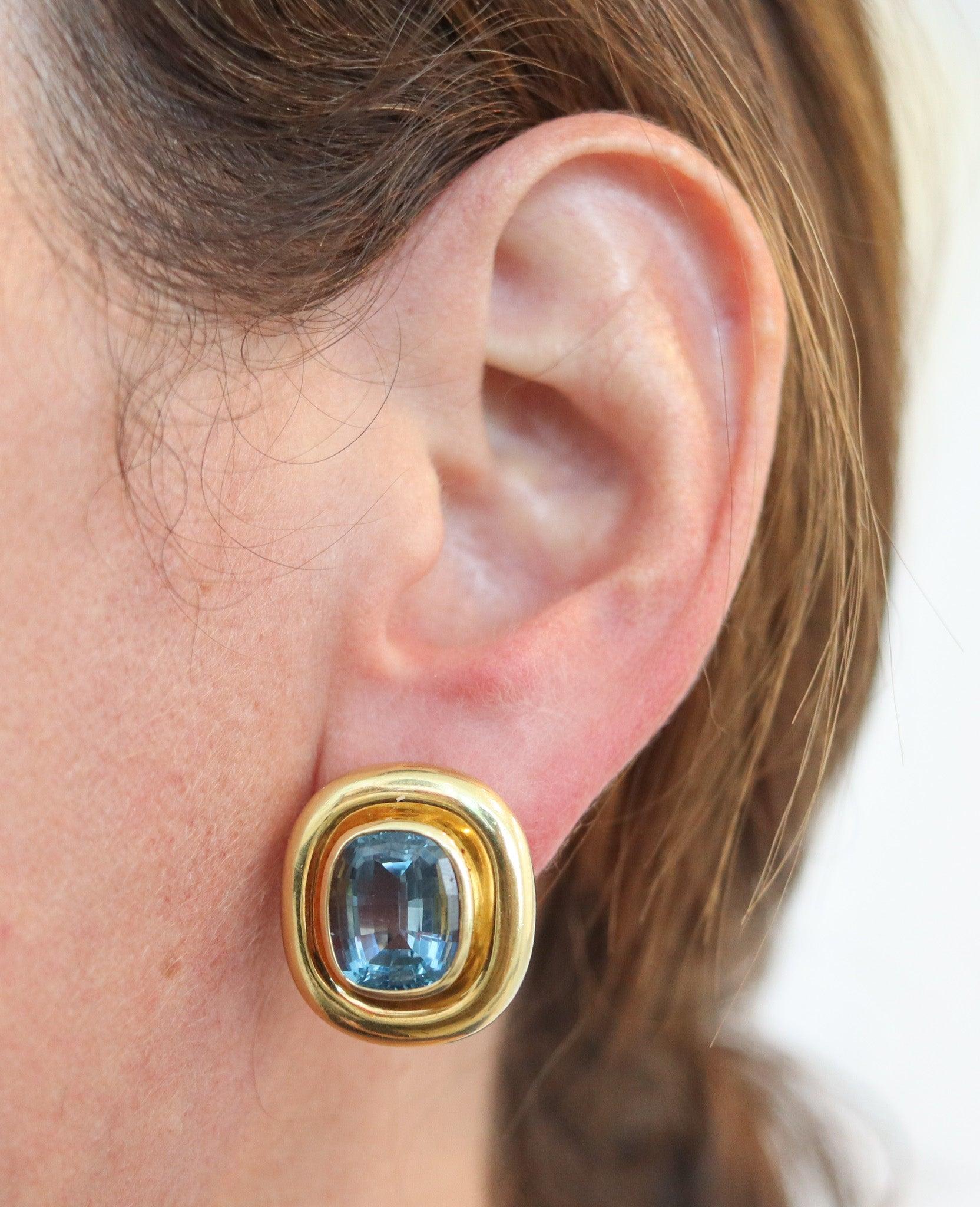 TIFFANY & CO. 1980 Paloma Picasso - Orecchini a clip in oro 18Kt con acquamarine In condizioni ottime in vendita a Miami, FL