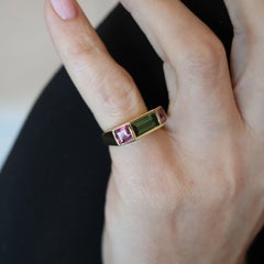 TIFFANY & CO. 1980 Paloma Picasso Geometric Ring 18Kt Gold Aquamarine & Peridots