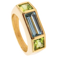 TIFFANY & CO. 1980 Paloma Picasso Geometric Ring 18Kt Gold Aquamarine & Peridots