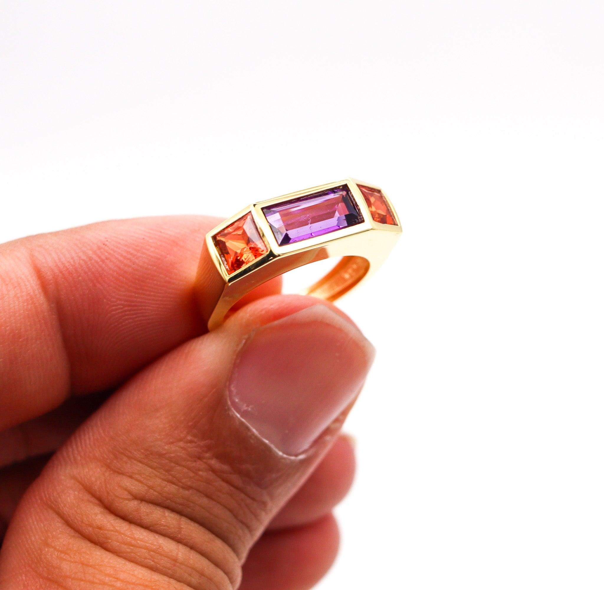 TIFFANY & CO. 1980 Paloma Picasso Geometric Ring In 18Kt Gold Amethyst & Garnets 5