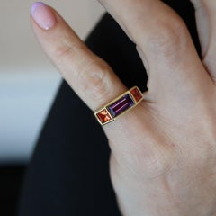 TIFFANY & CO. 1980 Paloma Picasso Geometric Ring In 18Kt Gold Amethyst & Garnets