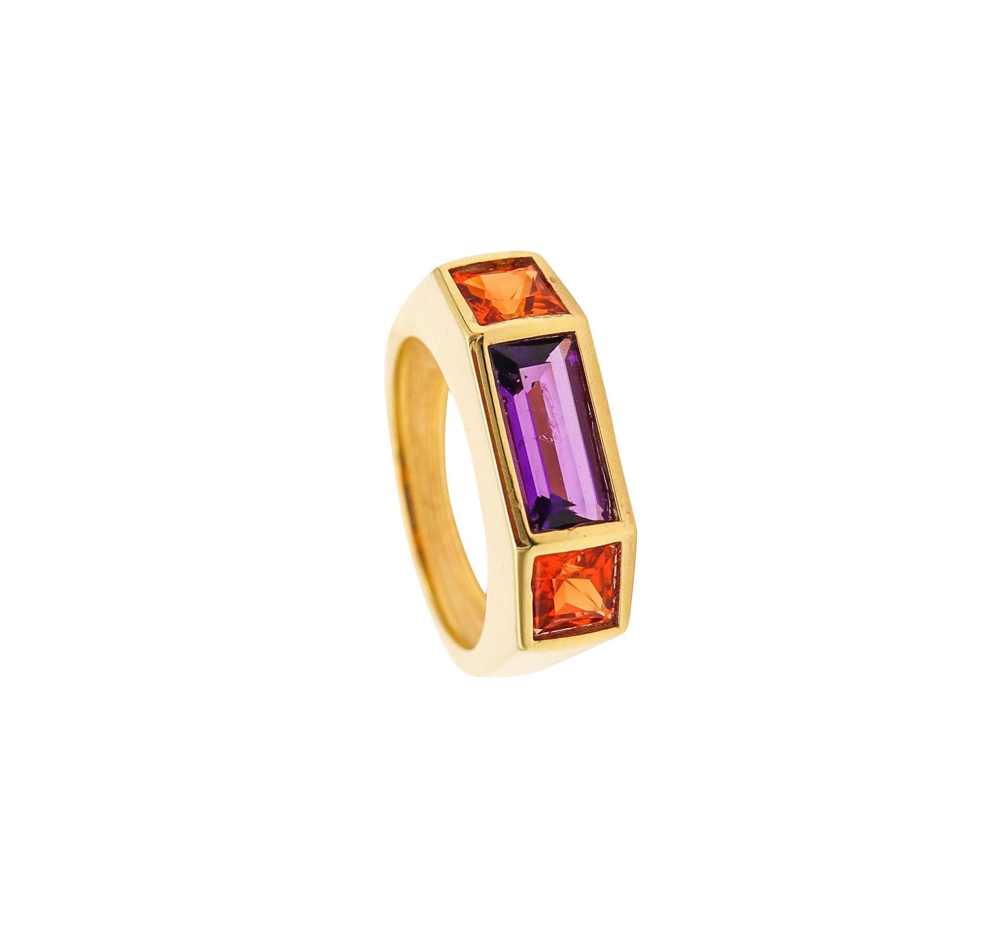 TIFFANY & CO. 1980 Paloma Picasso Geometric Ring In 18Kt Gold Amethyst & Garnets 2
