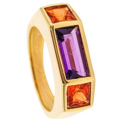 Vintage TIFFANY & CO. 1980 Paloma Picasso Geometric Ring In 18Kt Gold Amethyst & Garnets