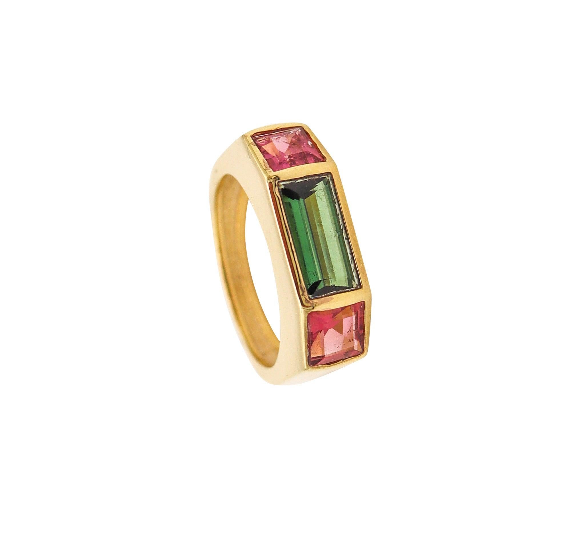 TIFFANY & CO. 1980 Paloma Picasso Geometric Ring In 18Kt Gold With Tourmalines 7