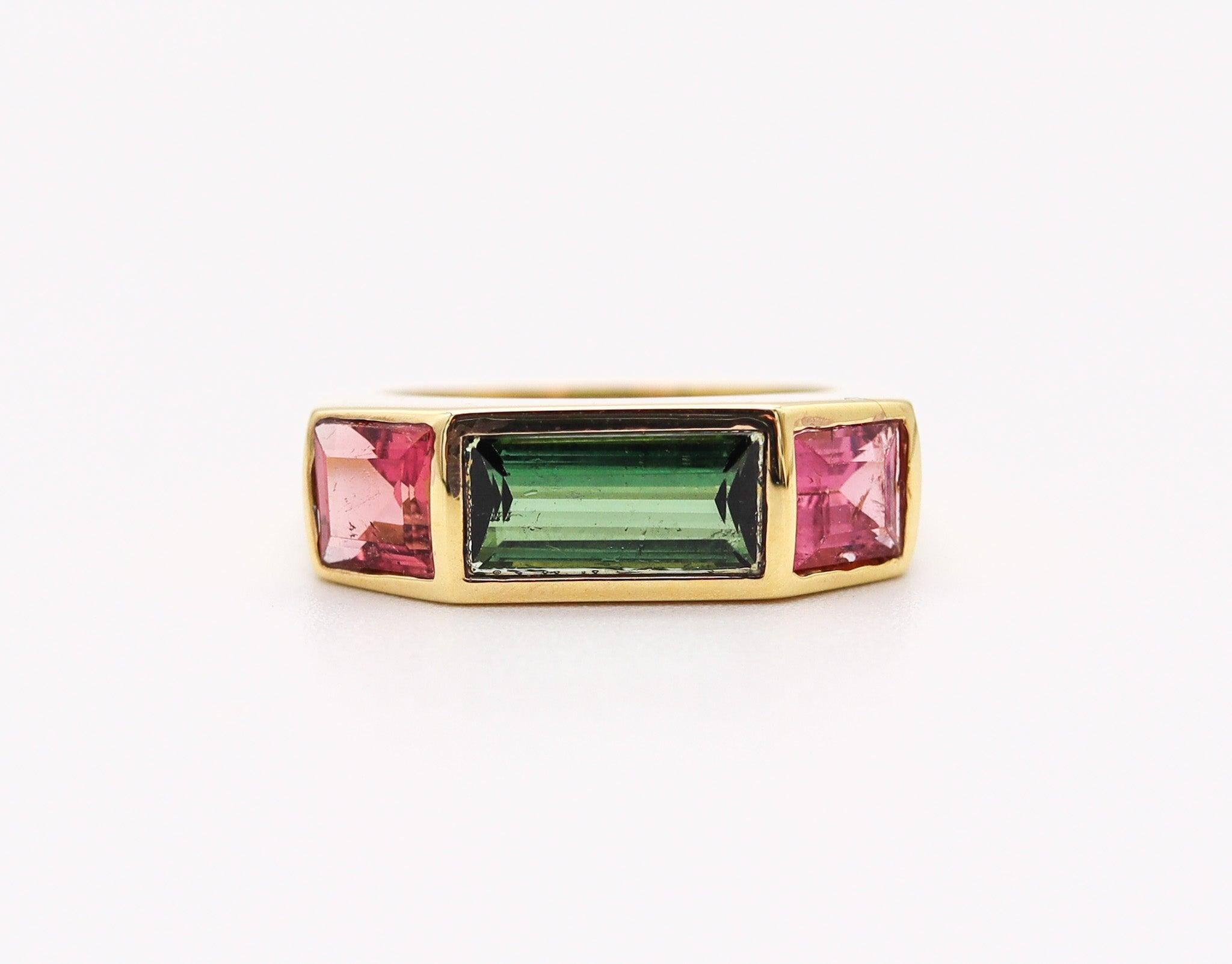 Modernist TIFFANY & CO. 1980 Paloma Picasso Geometric Ring In 18Kt Gold With Tourmalines