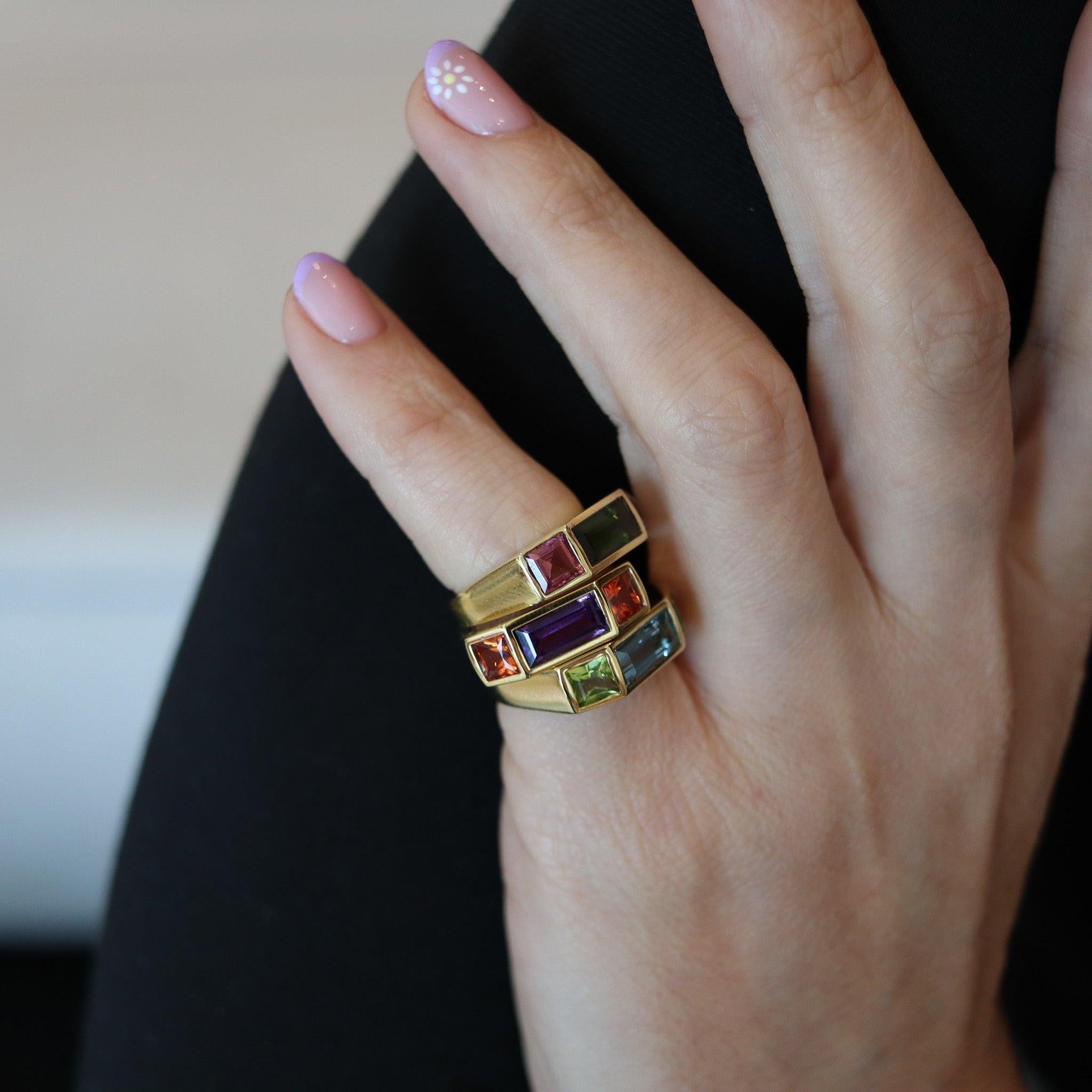 Emerald Cut TIFFANY & CO. 1980 Paloma Picasso Geometric Ring In 18Kt Gold With Tourmalines
