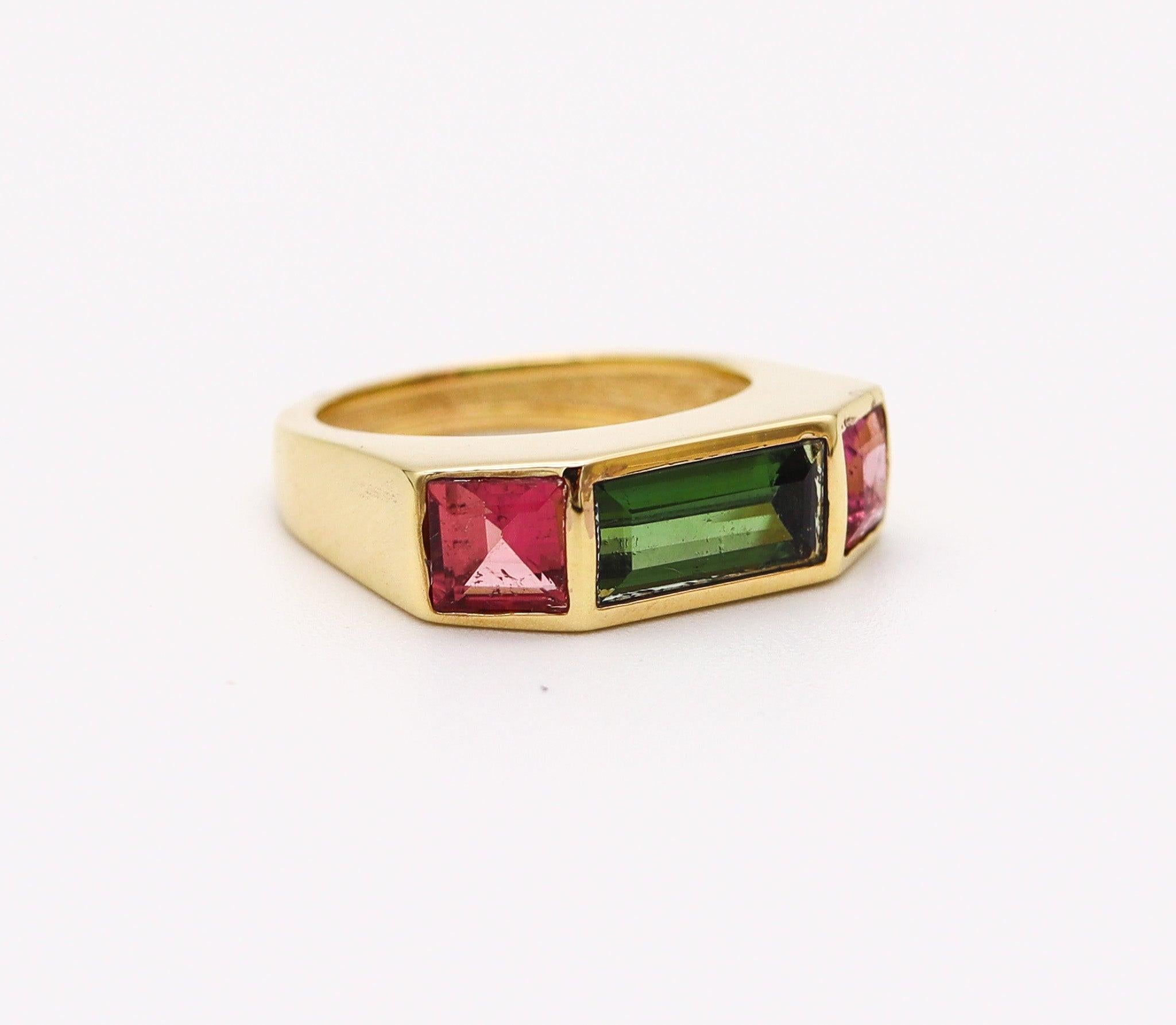 TIFFANY & CO. 1980 Paloma Picasso Geometric Ring In 18Kt Gold With Tourmalines In Excellent Condition In Miami, FL