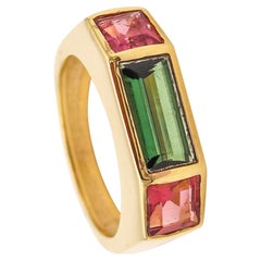 Vintage TIFFANY & CO. 1980 Paloma Picasso Geometric Ring In 18Kt Gold With Tourmalines