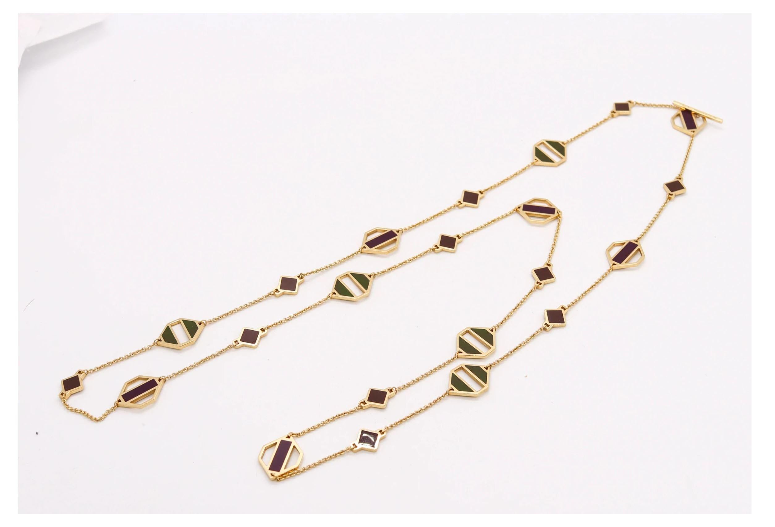 Contemporary Tiffany & Co 1980 Paloma Picasso Very Rare Sautoir Necklace 18Kt Gold with Jades For Sale