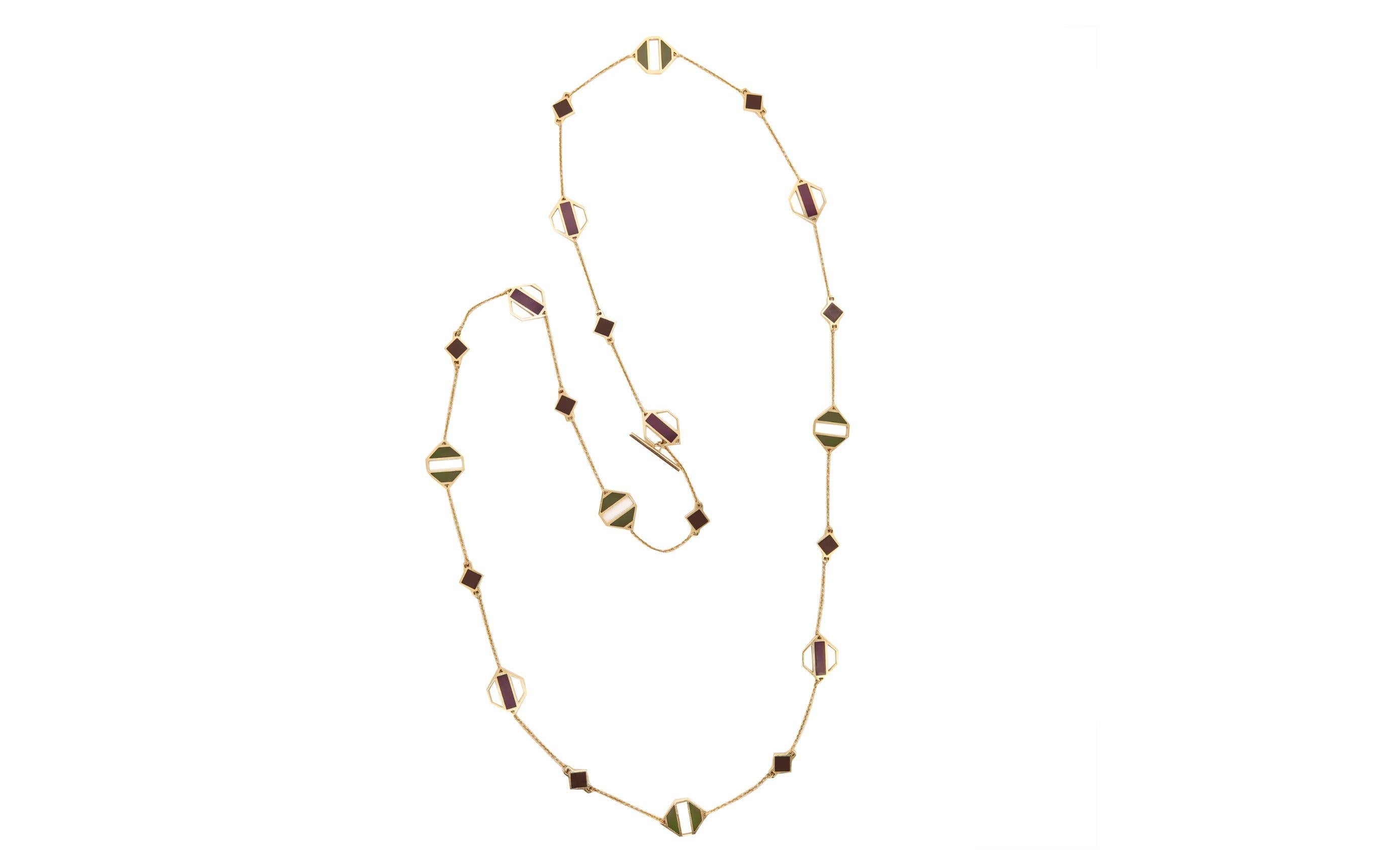 Tiffany & Co 1980 Paloma Picasso Very Rare Sautoir Necklace 18Kt Gold with Jades For Sale 1