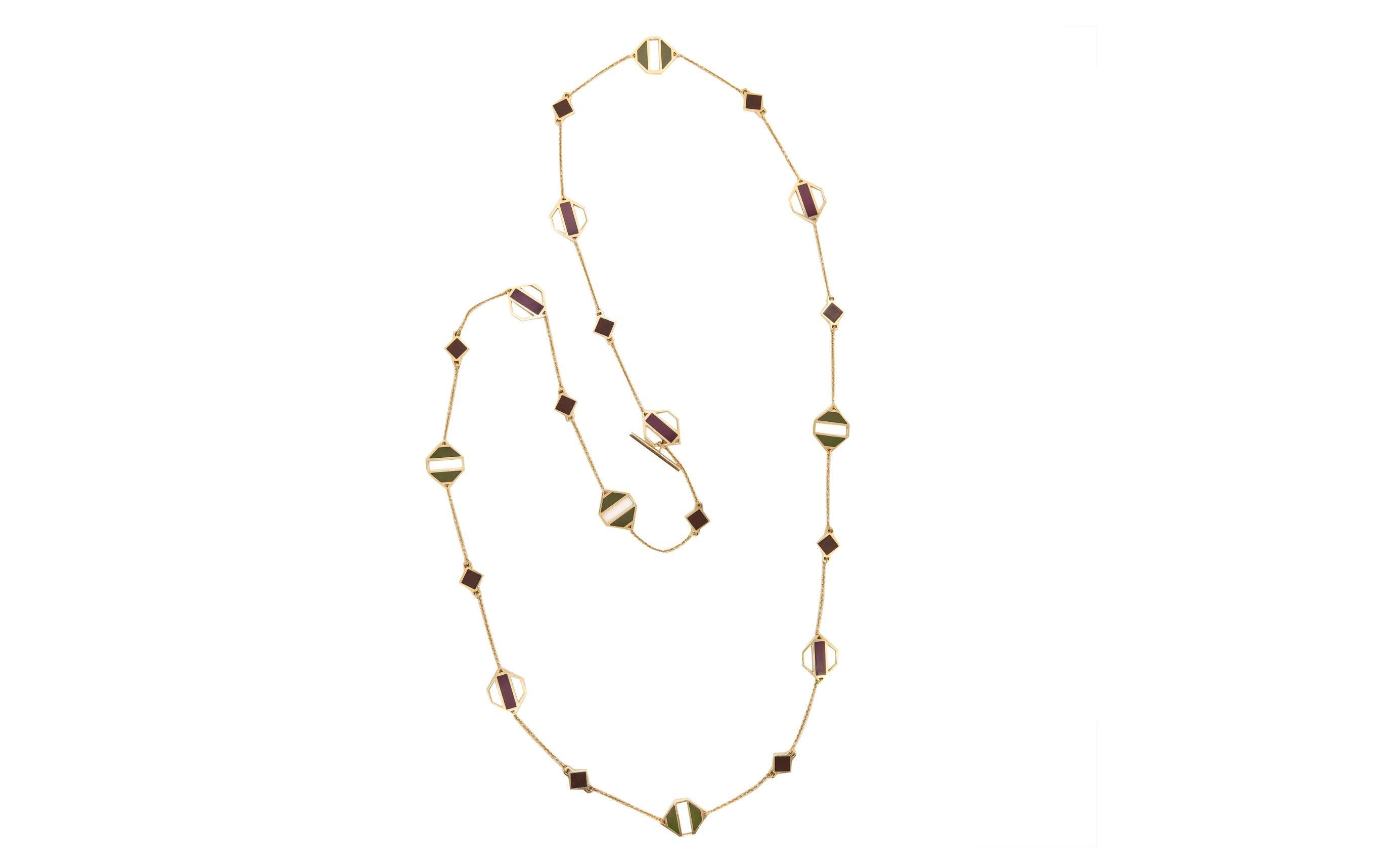 Tiffany & Co 1980 Paloma Picasso Very Rare Sautoir Necklace 18Kt Gold with Jades In Excellent Condition For Sale In Miami, FL