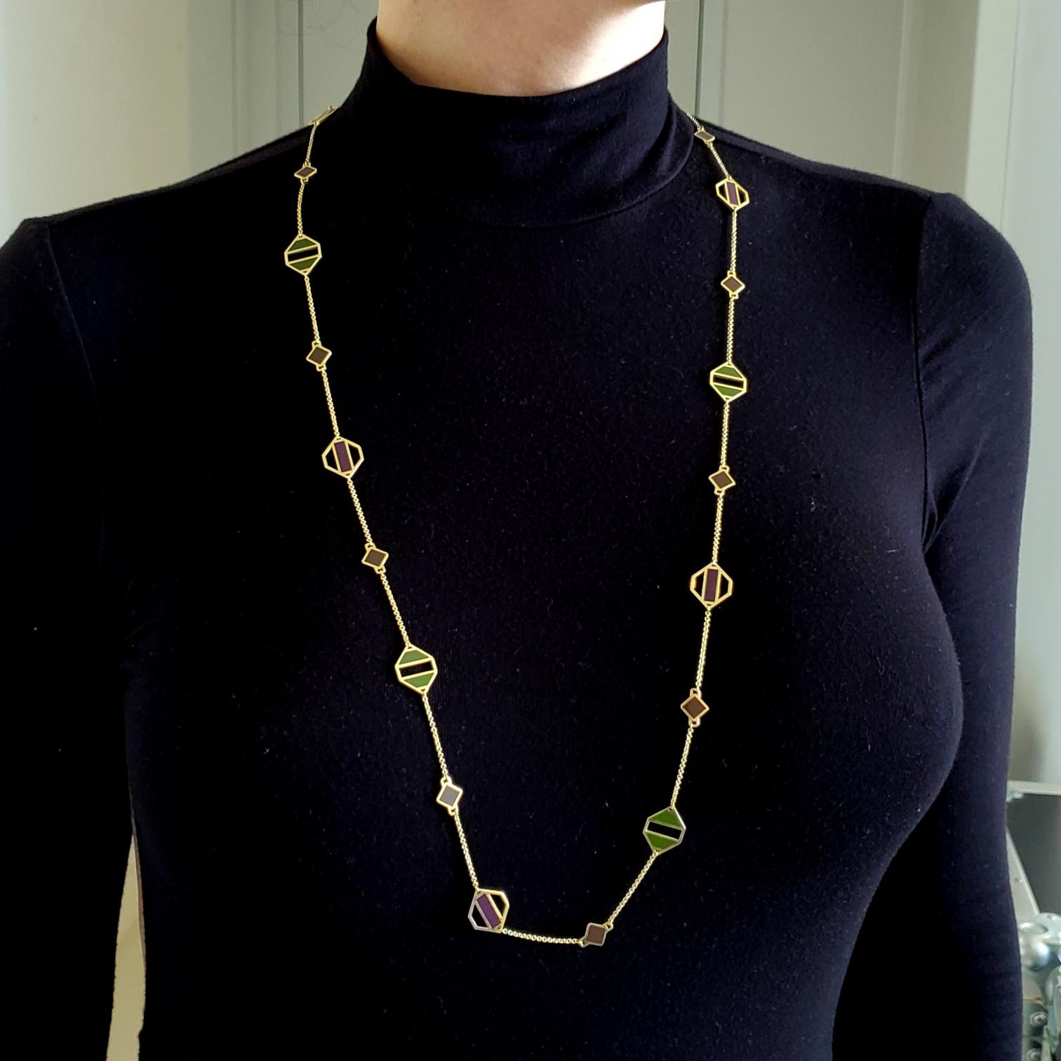 Tiffany & Co 1980 Paloma Picasso Very Rare Sautoir Necklace 18Kt Gold with Jades For Sale 2