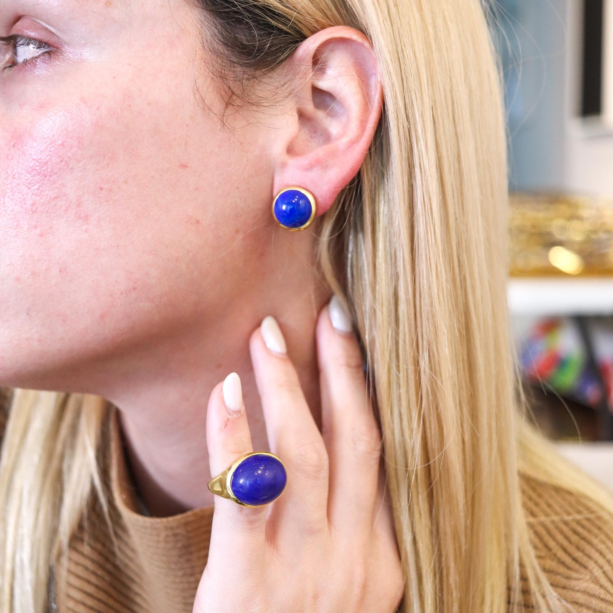 Modernist Tiffany & Co. 1980 Peretti Clips on Earrings in 18 Karat Gold with Lapis Lazuli