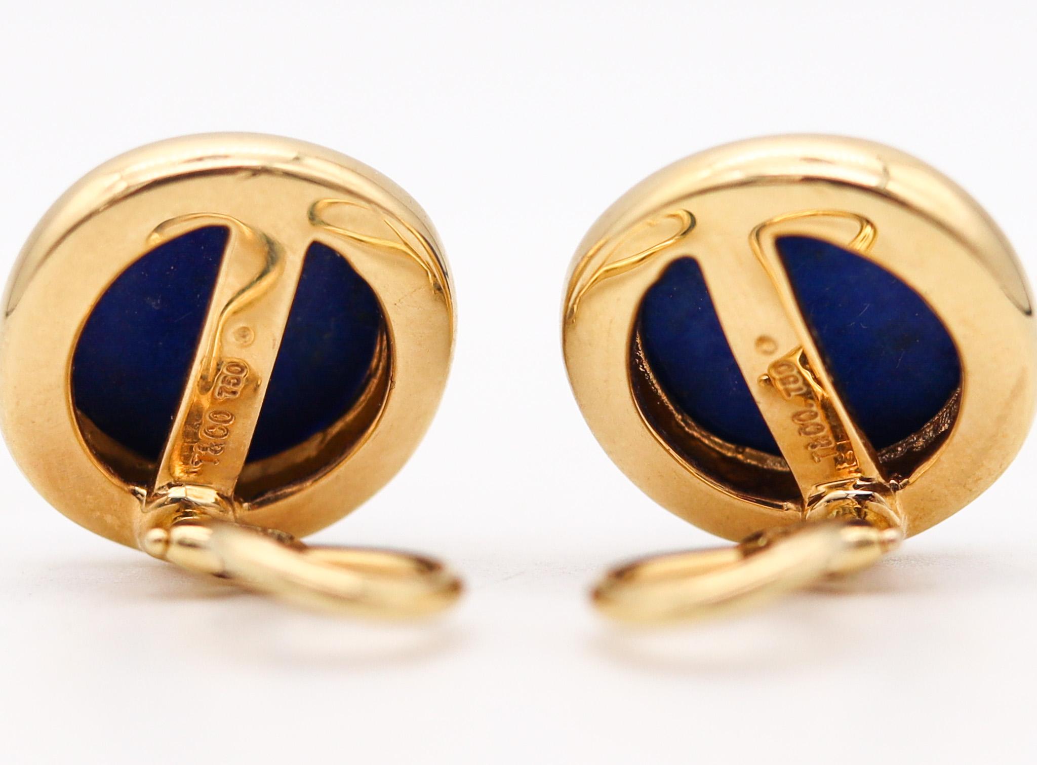 Tiffany & Co. 1980 Peretti Clips on Earrings in 18 Karat Gold with Lapis Lazuli In Excellent Condition In Miami, FL
