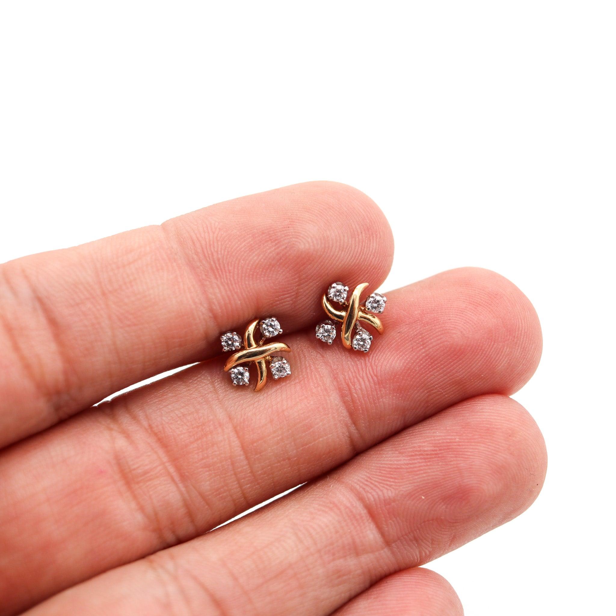 TIFFANY & CO. 1980 Schlumberger Lynn Studs Earrings 18Kt Gold-Platinum & Diamond For Sale 5