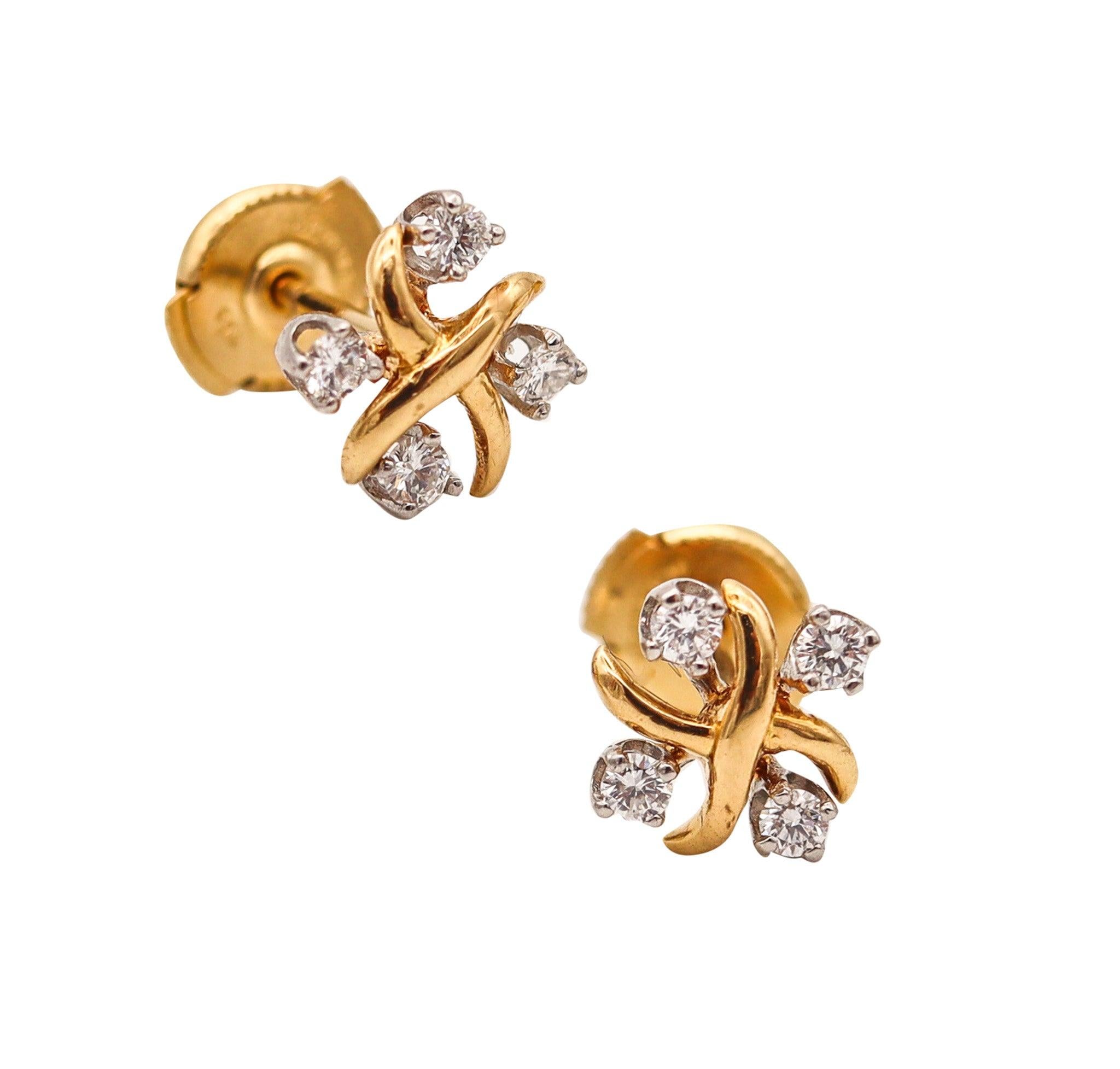 Brilliant Cut TIFFANY & CO. 1980 Schlumberger Lynn Studs Earrings 18Kt Gold-Platinum & Diamond For Sale