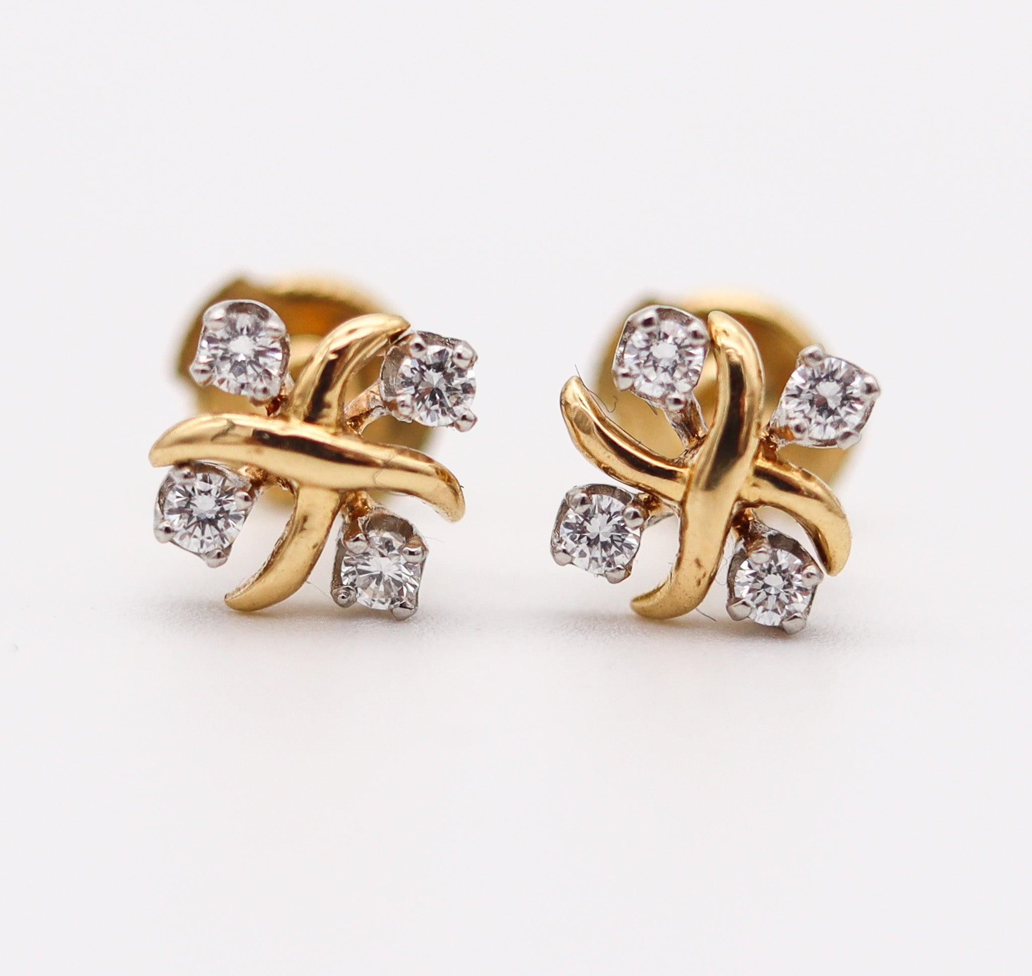 TIFFANY & CO. 1980 Schlumberger Lynn Studs Earrings 18Kt Gold-Platinum & Diamond In Excellent Condition For Sale In Miami, FL