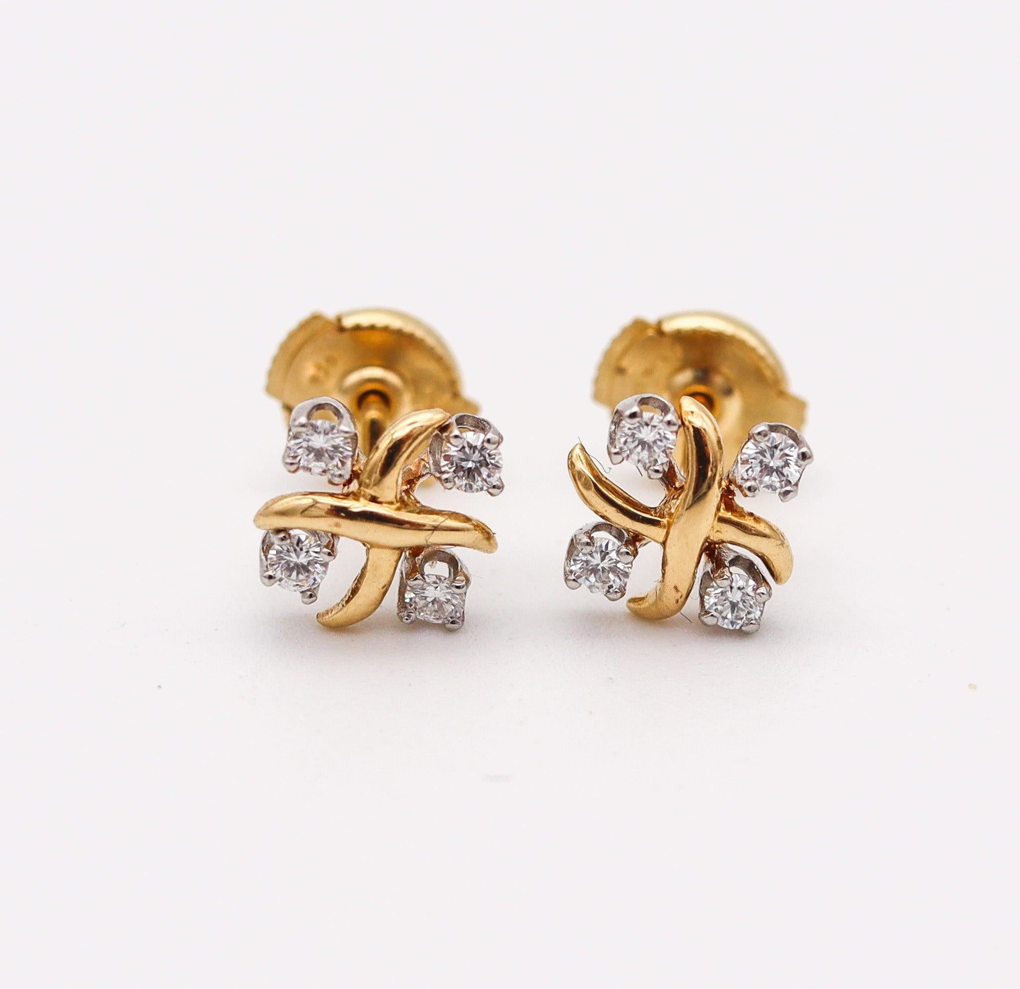 Women's TIFFANY & CO. 1980 Schlumberger Lynn Studs Earrings 18Kt Gold-Platinum & Diamond For Sale