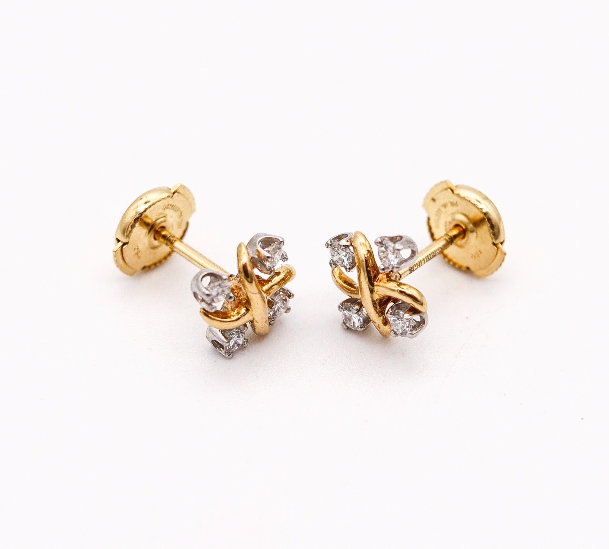 TIFFANY & CO. 1980 Schlumberger Lynn Studs Earrings 18Kt Gold-Platinum & Diamond For Sale 1
