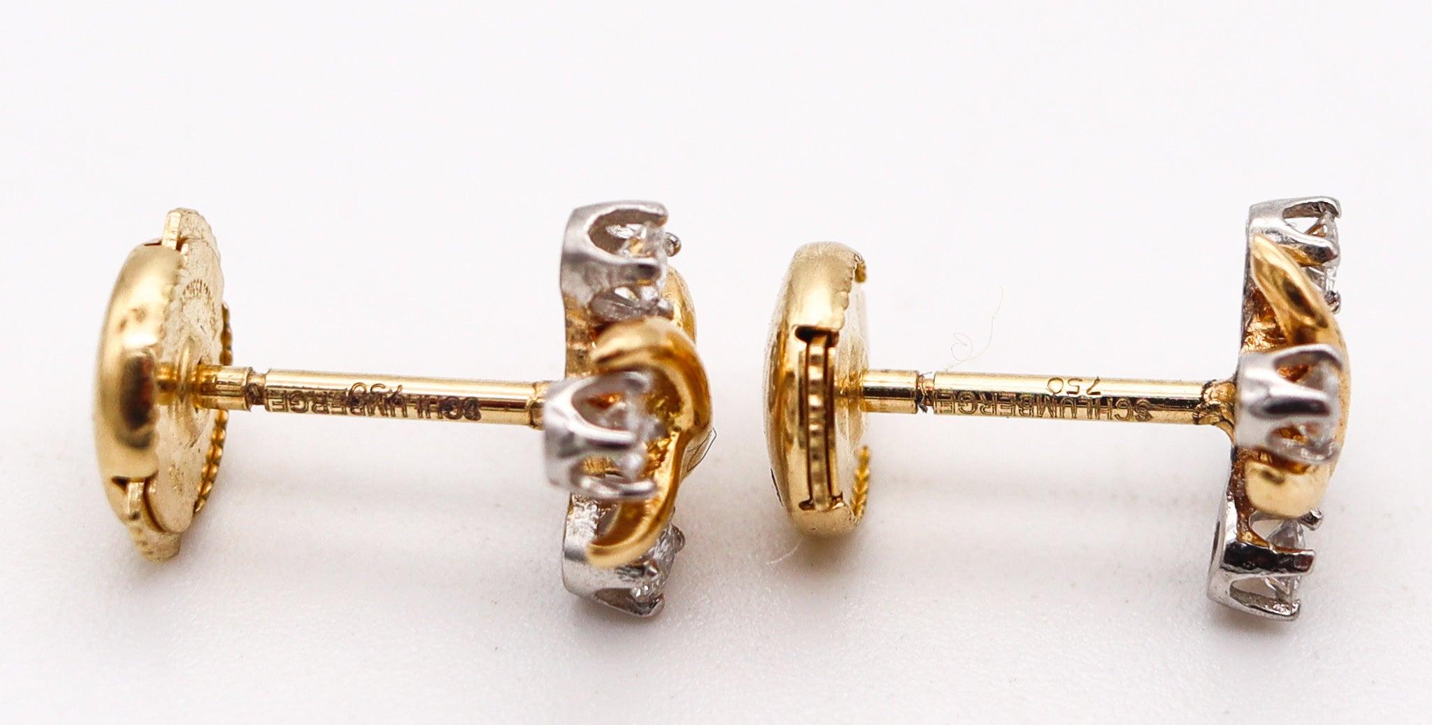TIFFANY & CO. 1980 Schlumberger Lynn Studs Earrings 18Kt Gold-Platinum & Diamond For Sale 2