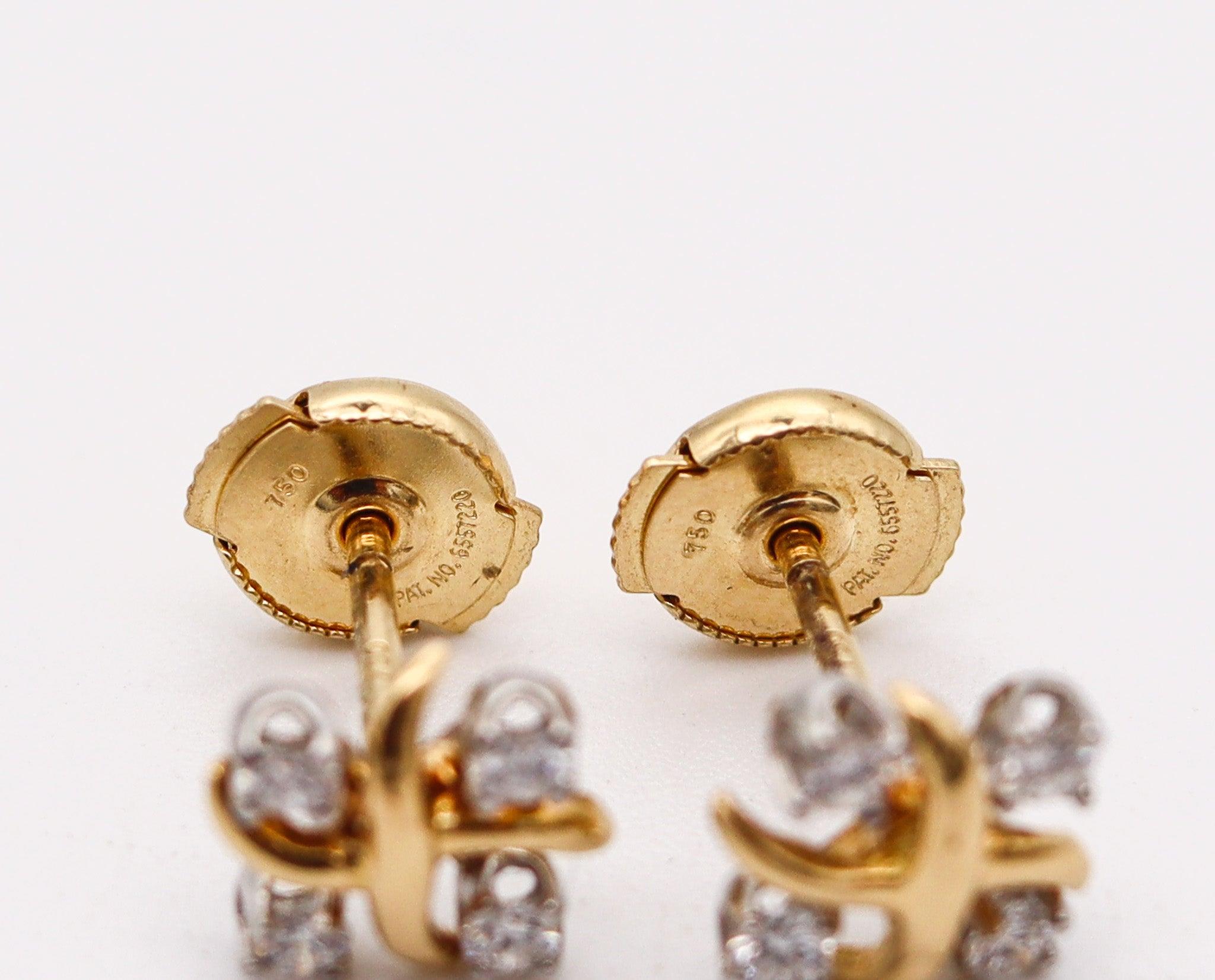 TIFFANY & CO. 1980 Schlumberger Lynn Studs Earrings 18Kt Gold-Platinum & Diamond For Sale 3