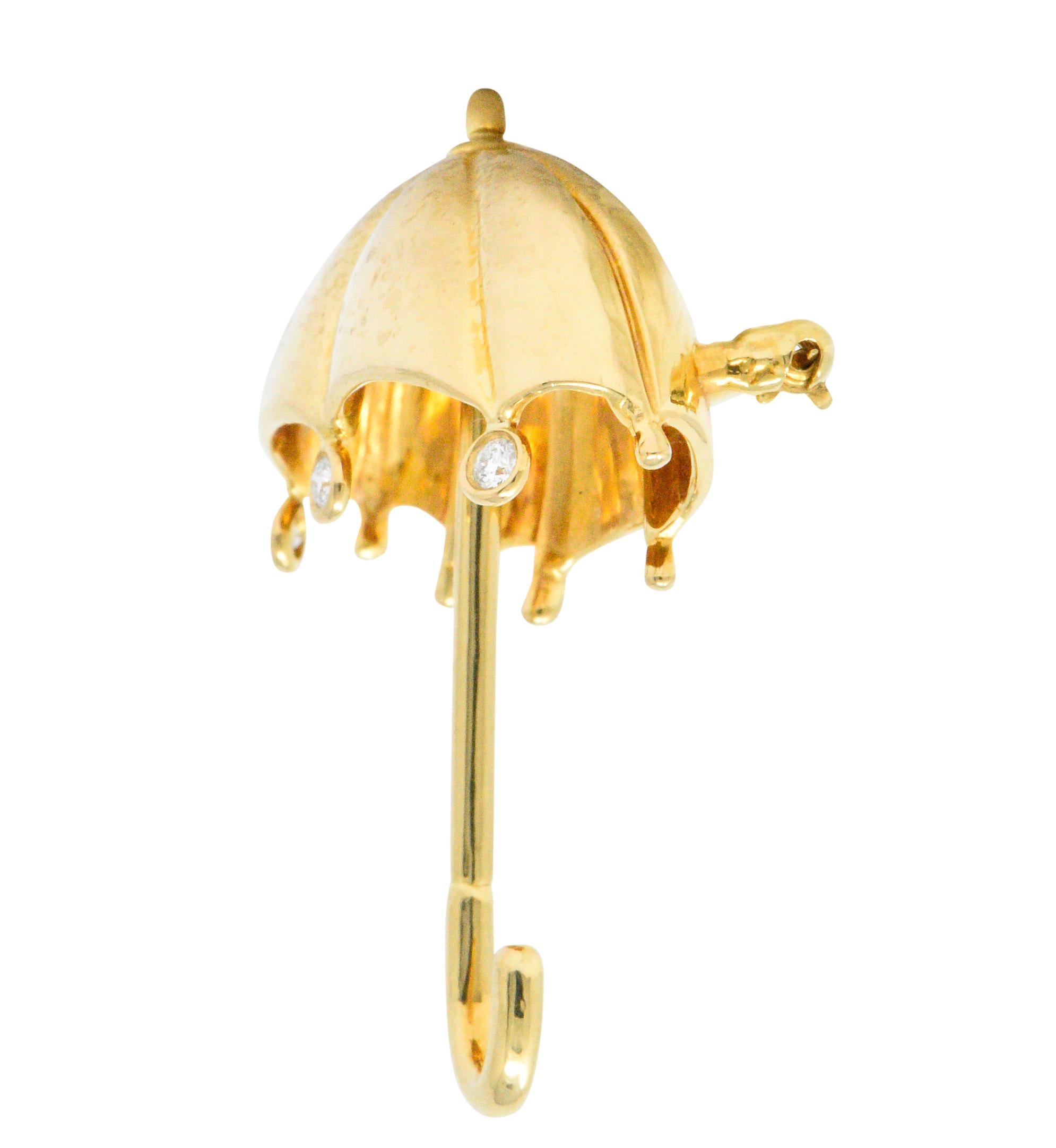 Contemporary Tiffany & Co. 1980s 0.18 Carat Diamond 18 Karat Gold Umbrella Brooch