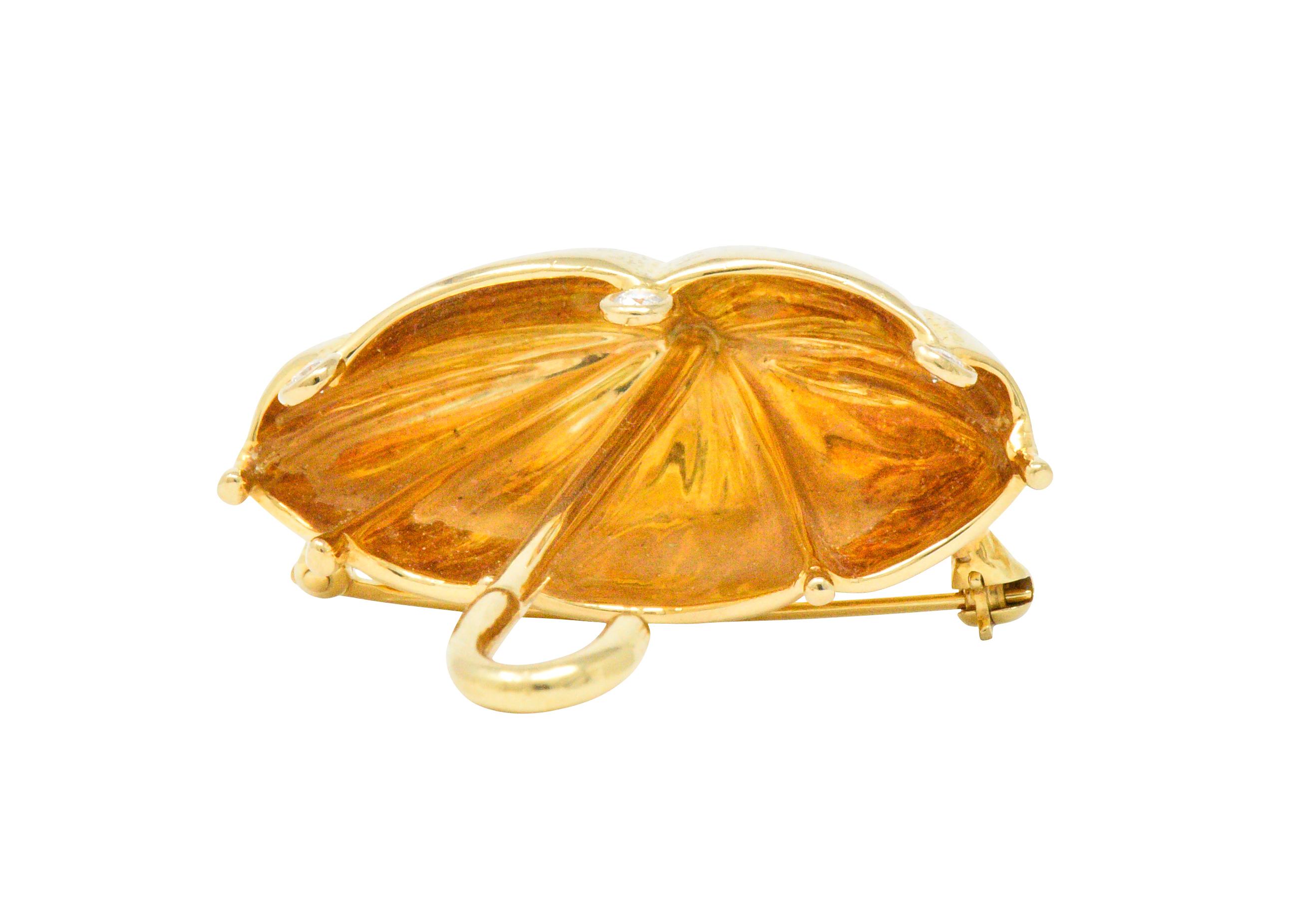 Round Cut Tiffany & Co. 1980s 0.18 Carat Diamond 18 Karat Gold Umbrella Brooch