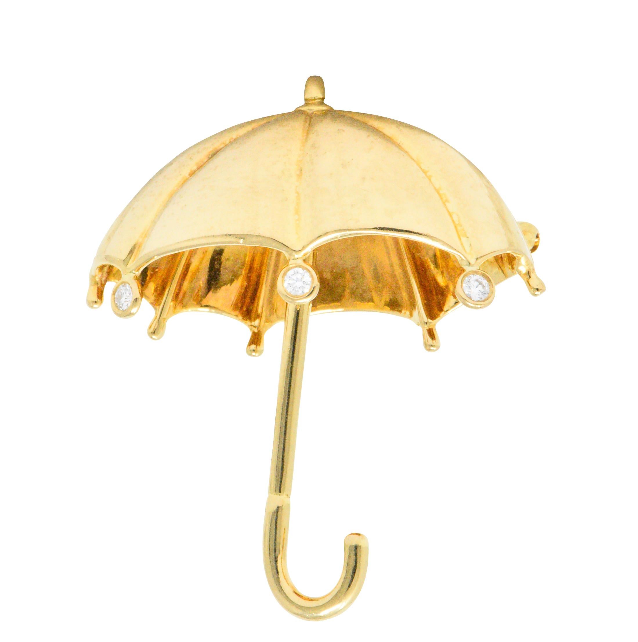 Tiffany & Co. 1980s 0.18 Carat Diamond 18 Karat Gold Umbrella Brooch