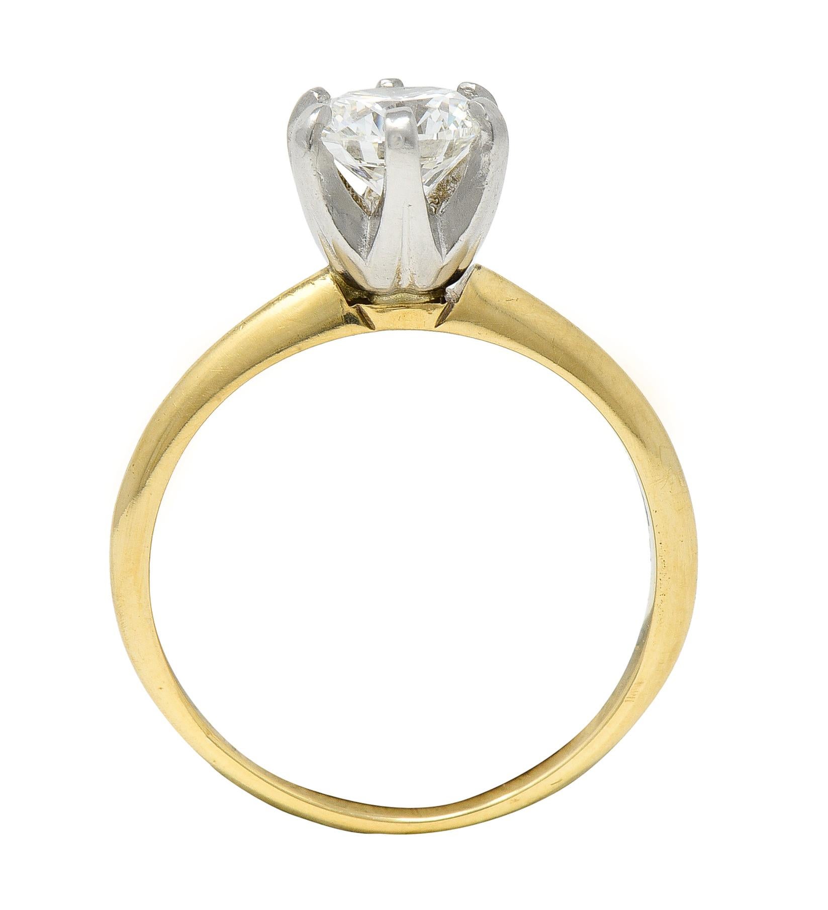 Tiffany & Co. 1980s 1.02 CTW Diamond Platinum 18 Karat Yellow Gold Ring For Sale 4