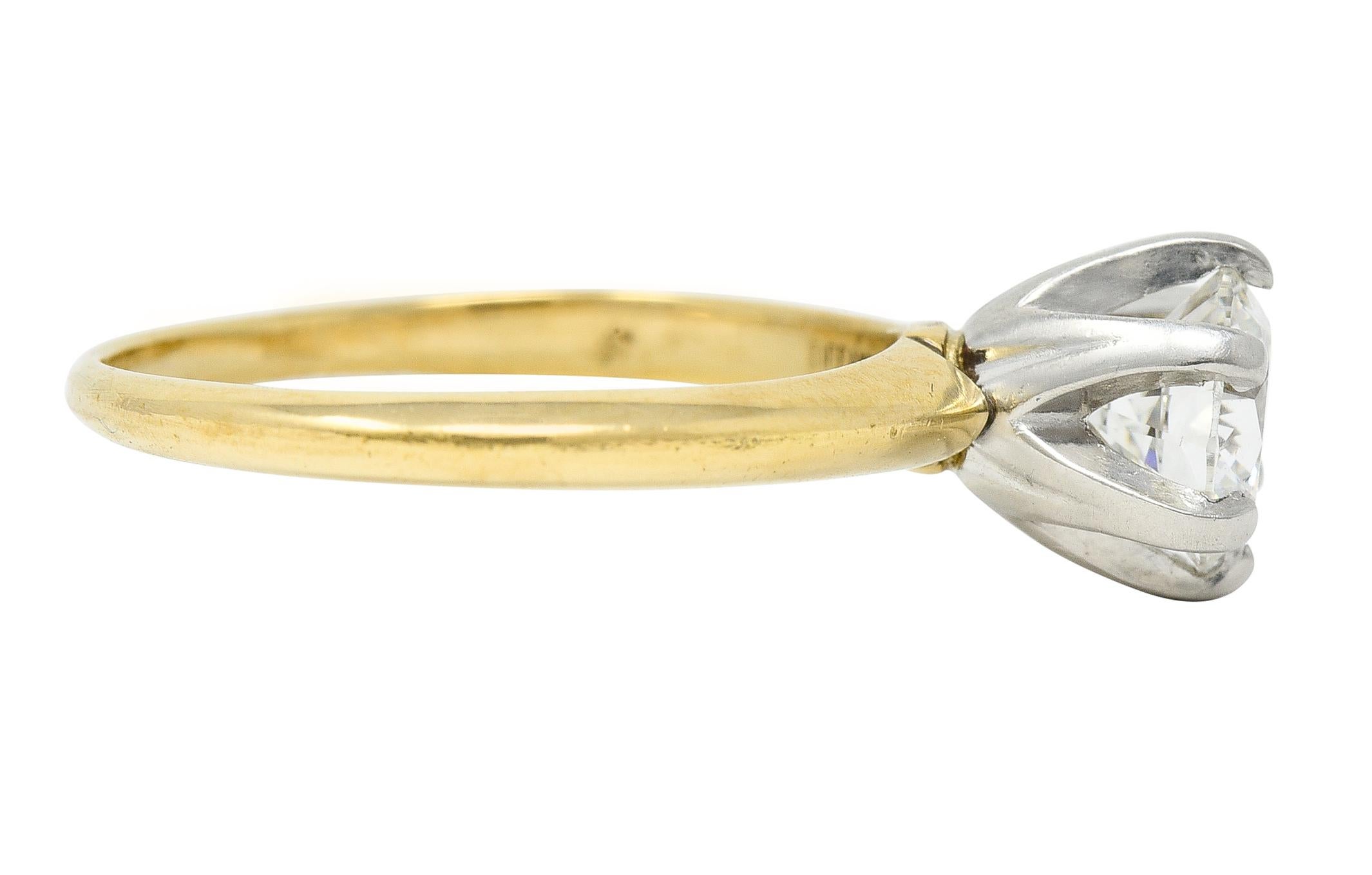 Taille brillant Tiffany & Co. 1980 1.02 CTW Diamond Platinum 18 Karat Yellow Gold Ring en vente