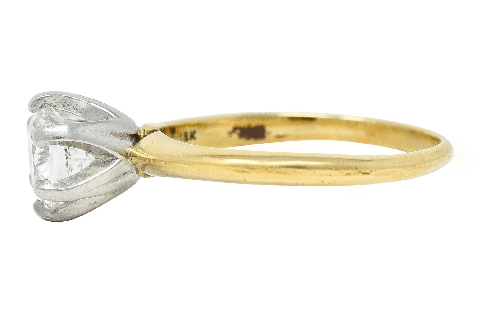 Tiffany & Co. 1980s 1.02 CTW Diamond Platinum 18 Karat Yellow Gold Ring In Excellent Condition For Sale In Philadelphia, PA