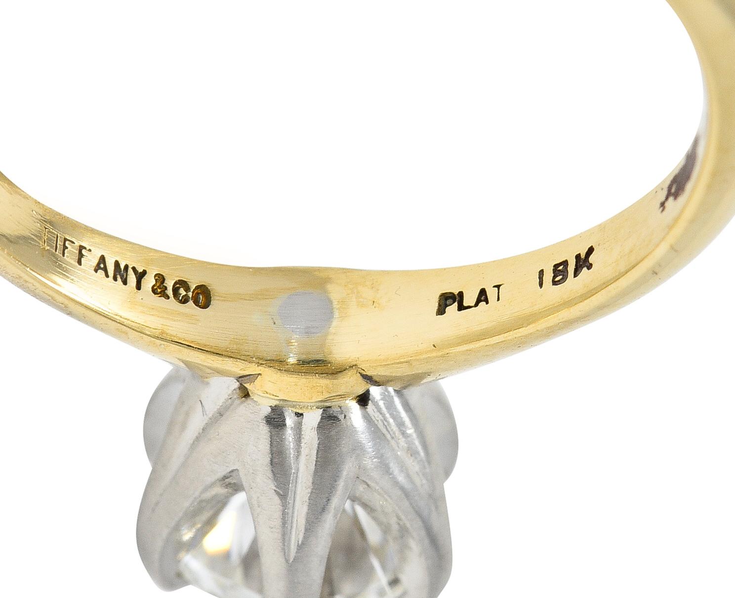 Tiffany & Co. 1980s 1.02 CTW Diamond Platinum 18 Karat Yellow Gold Ring For Sale 2