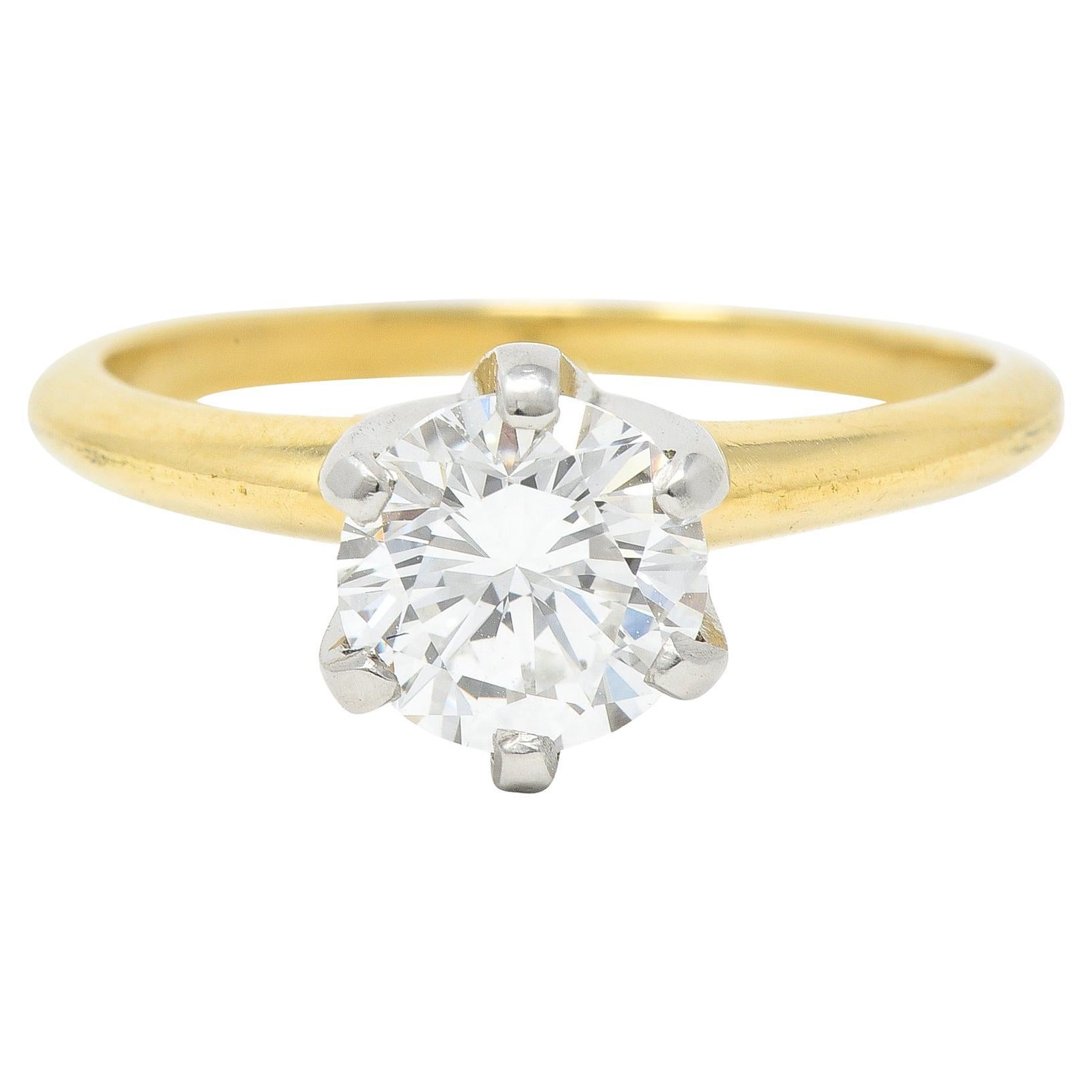 Tiffany & Co. 1980er Jahre 1,02 CTW Diamant Platin 18 Karat Gelbgold Ring