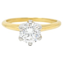 Tiffany & Co. 1980s 1.02 CTW Diamond Platinum 18 Karat Yellow Gold Ring