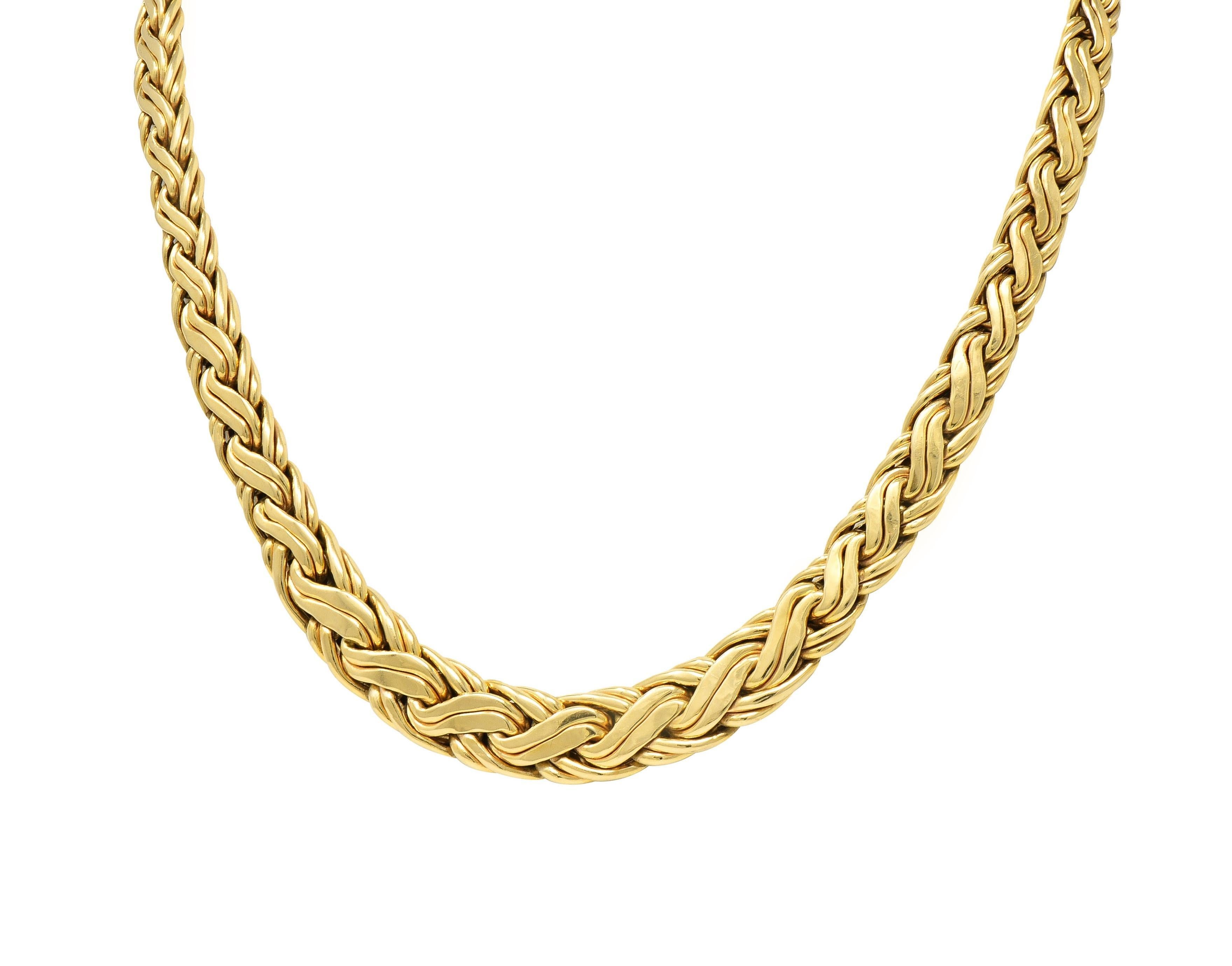 Tiffany & Co. 1980's 14 Karat Yellow Gold Vintage Graduated Wheat Chain Necklace 1
