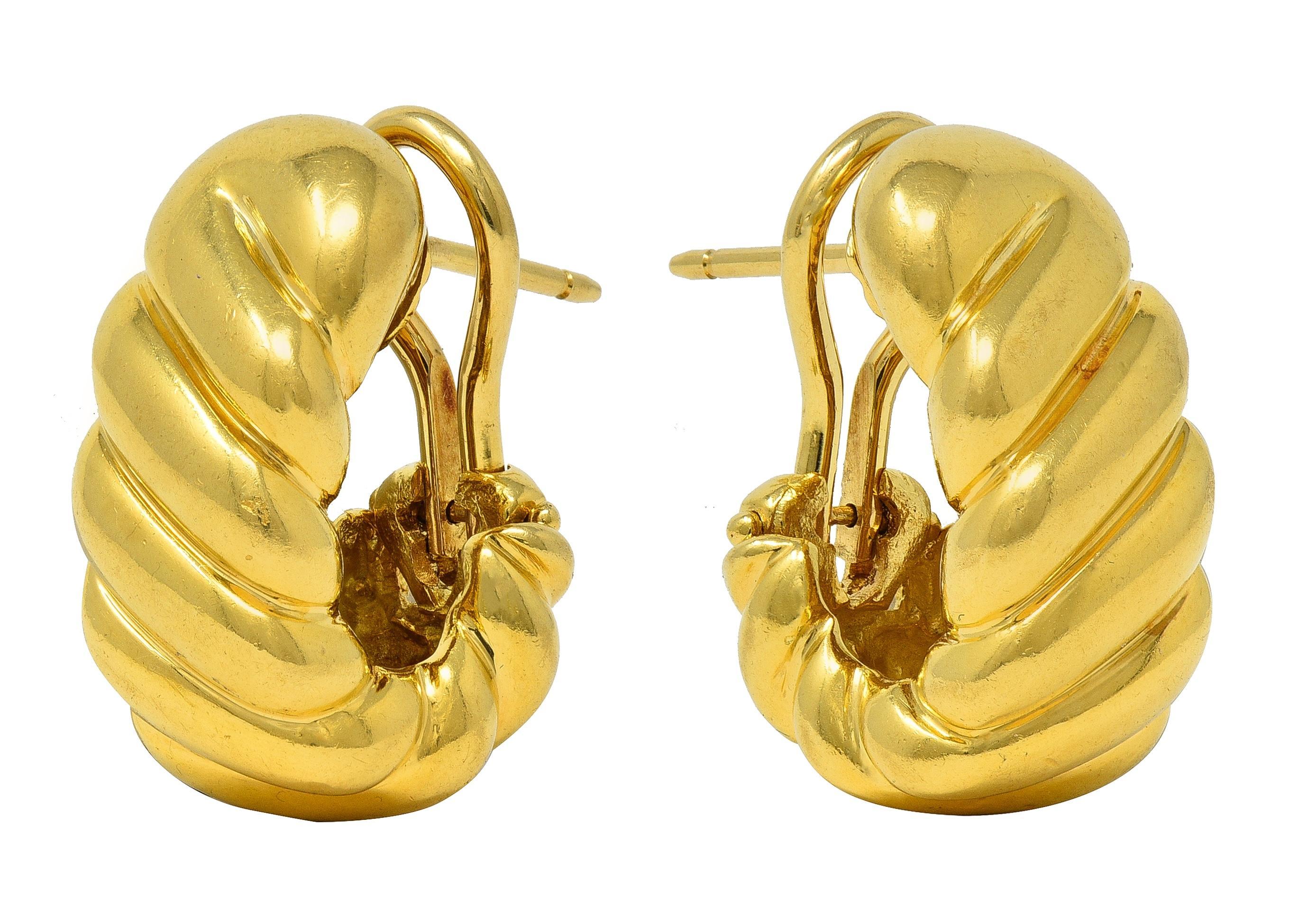 Modern Tiffany & Co. 1980s 18 Karat Yellow Gold Vintage Twist J-Hoop Earrings For Sale