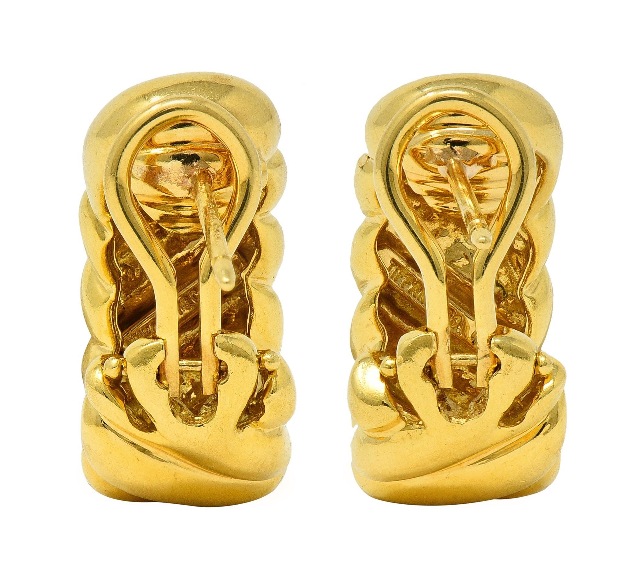 Women's Tiffany & Co. 1980s 18 Karat Yellow Gold Vintage Twist J-Hoop Earrings For Sale