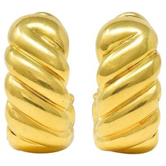 Tiffany & Co. 1980s 18 Karat Yellow Gold Vintage Twist J-Hoop Earrings