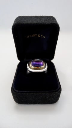 Tiffany & Co. 1980s 18k Gold Amethyst Cabochon Cushion Cut Ring