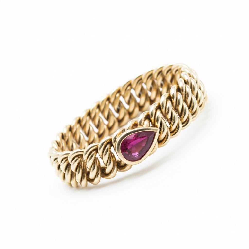 Tiffany & Co. 1980 Bracelet en or jaune 18K avec tourmaline rose-rouge de 9 carats Excellent état - En vente à Chicago, IL