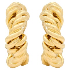 Tiffany & Co. 1980's 18K Yellow Gold Vintage Twisting Hoop Ear-Clip Earrings