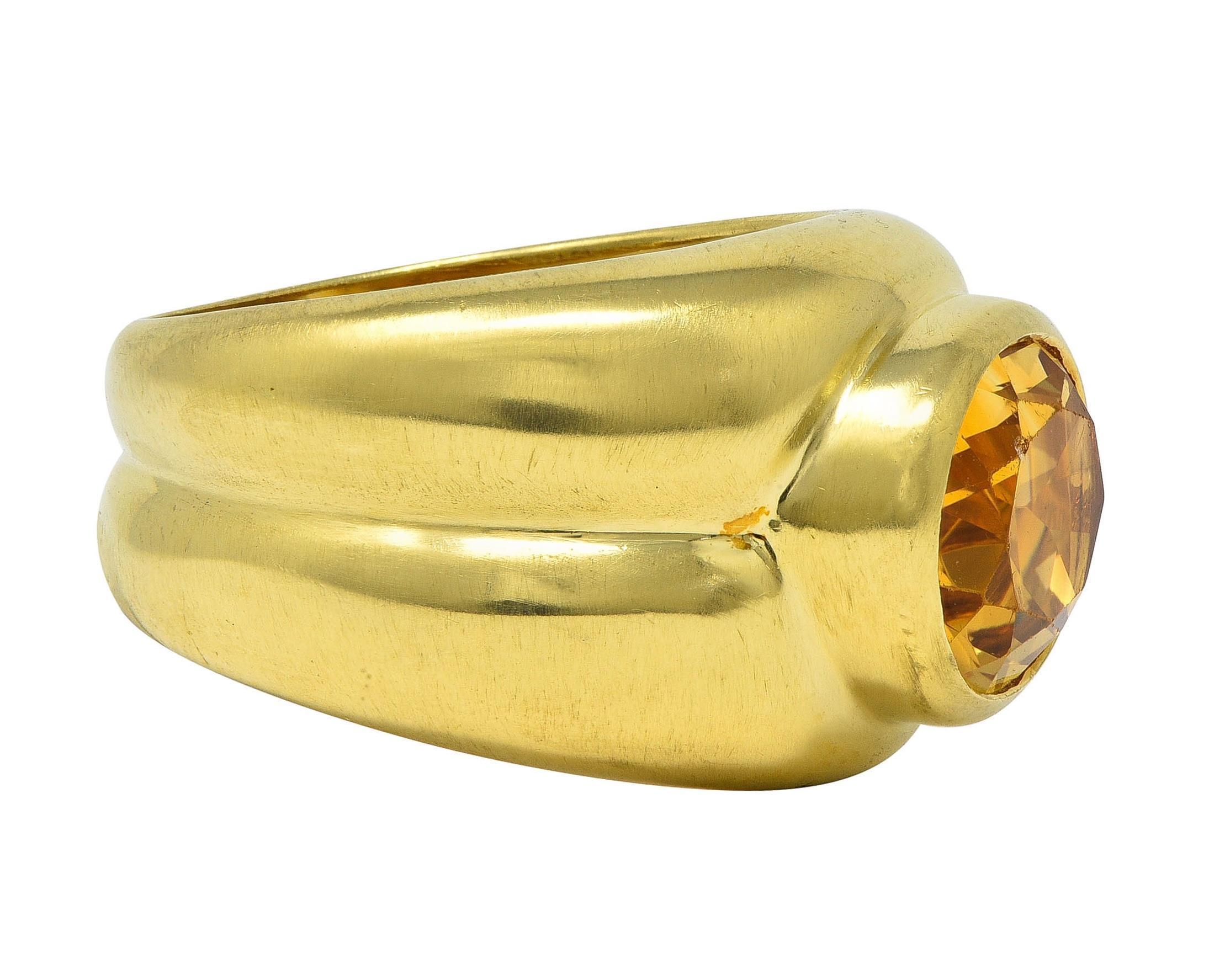 Oval Cut Tiffany & Co. 1980's 3.20 CTW Citrine 18 Karat Yellow Gold Puffy Vintage Ring For Sale