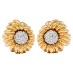 Tiffany & Co. 1980's Diamond 18K Yellow Gold Platinum Vintage Flower Earrings