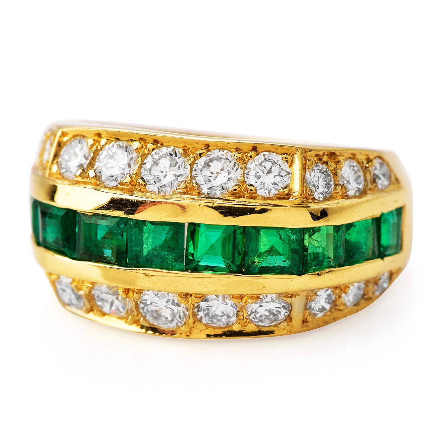 Tiffany and Co 1980's Diamond Emerald 18K Gold Ring For Sale at 1stDibs ...