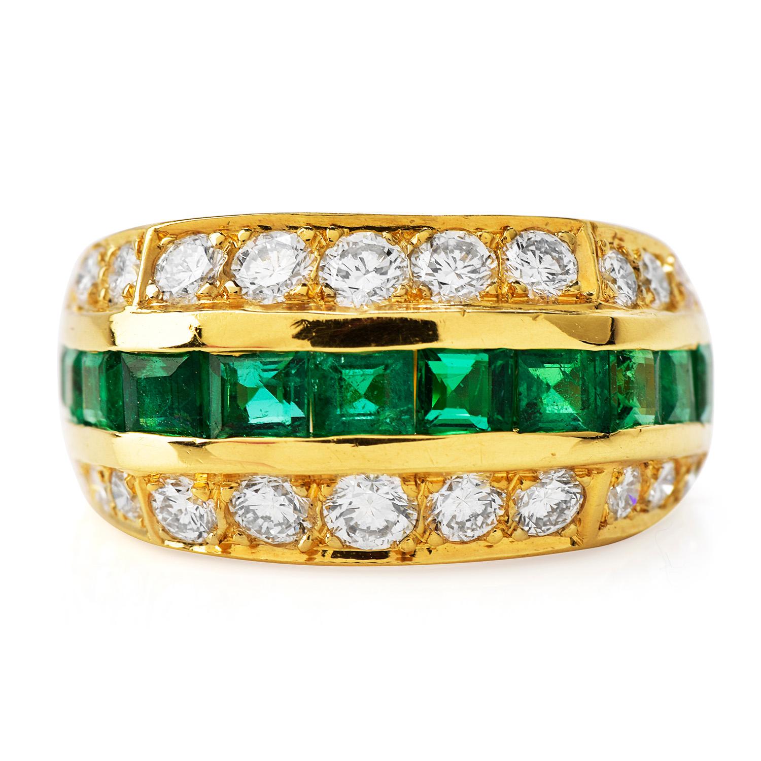 1980s tiffany & co. 1 carat emerald and diamond platinum yellow gold ring