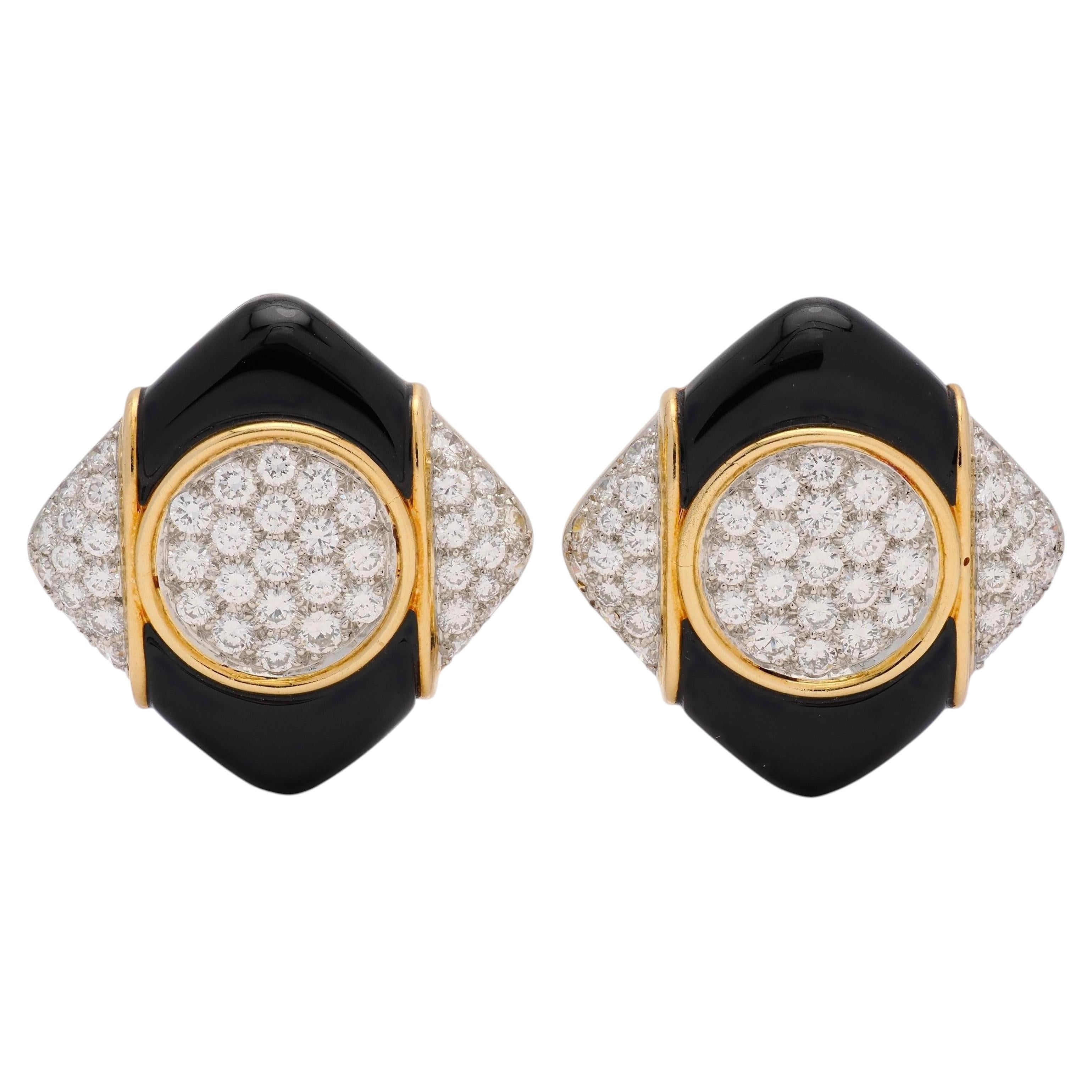 Tiffany & Co. orecchini vintage con diamante e onice in oro 18 carati e platino del 1980